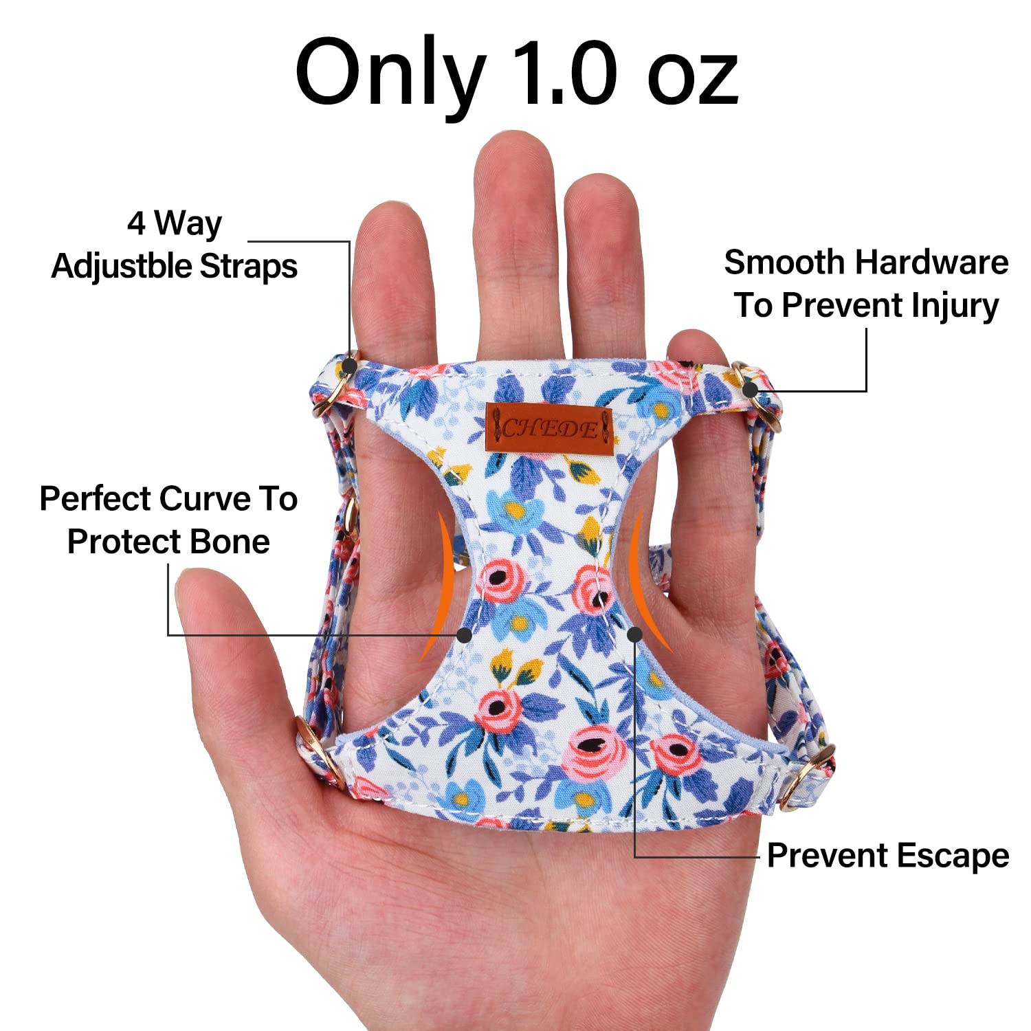 CHEDE No Pull Floral Dog Harness - Adjustable Soft Pet Vest Harness with Leash Set for Small & Medium Dogs | Lightweight Puppy Harness for Walking, Training & Outdoor Adventures (XXS, Blue Rose)