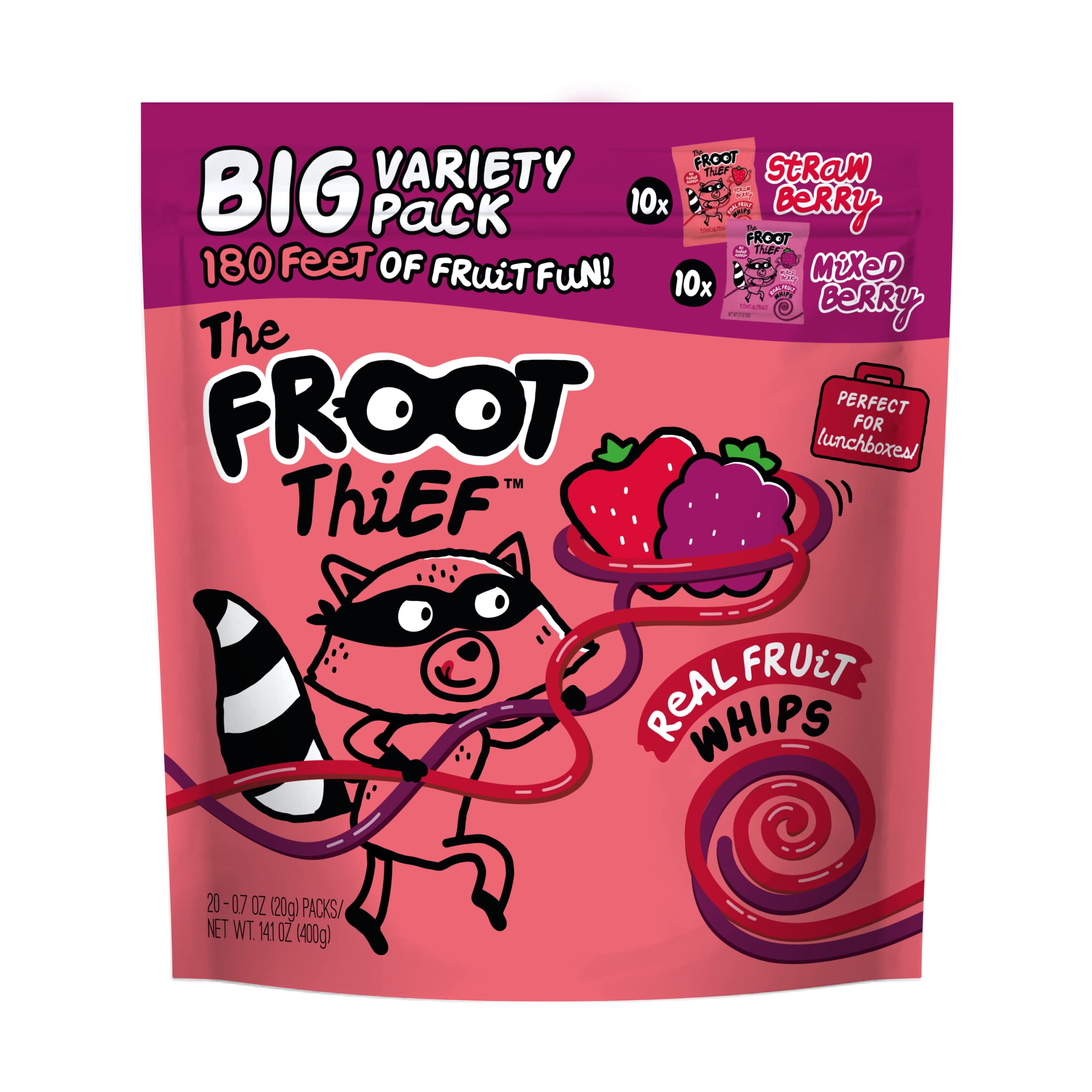 FROOT Thief Real Fruit Whips - 20 Count (1.06 Lbs) | Healthy Fruit Snacks for Kids & Adults | Perfect for Lunchboxes, Office Snacks & On-the-Go Energy