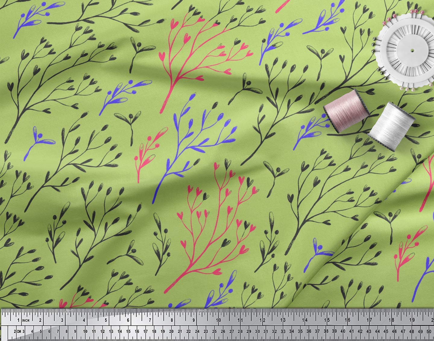 Soimoi Moss Georgette Green Fabric by The Yard - 44 Inch Wide Hoya Kerrii Leaves Printed Fabric - Botanical Home Decor Fabric for Curtains, Dresses & DIY Crafts