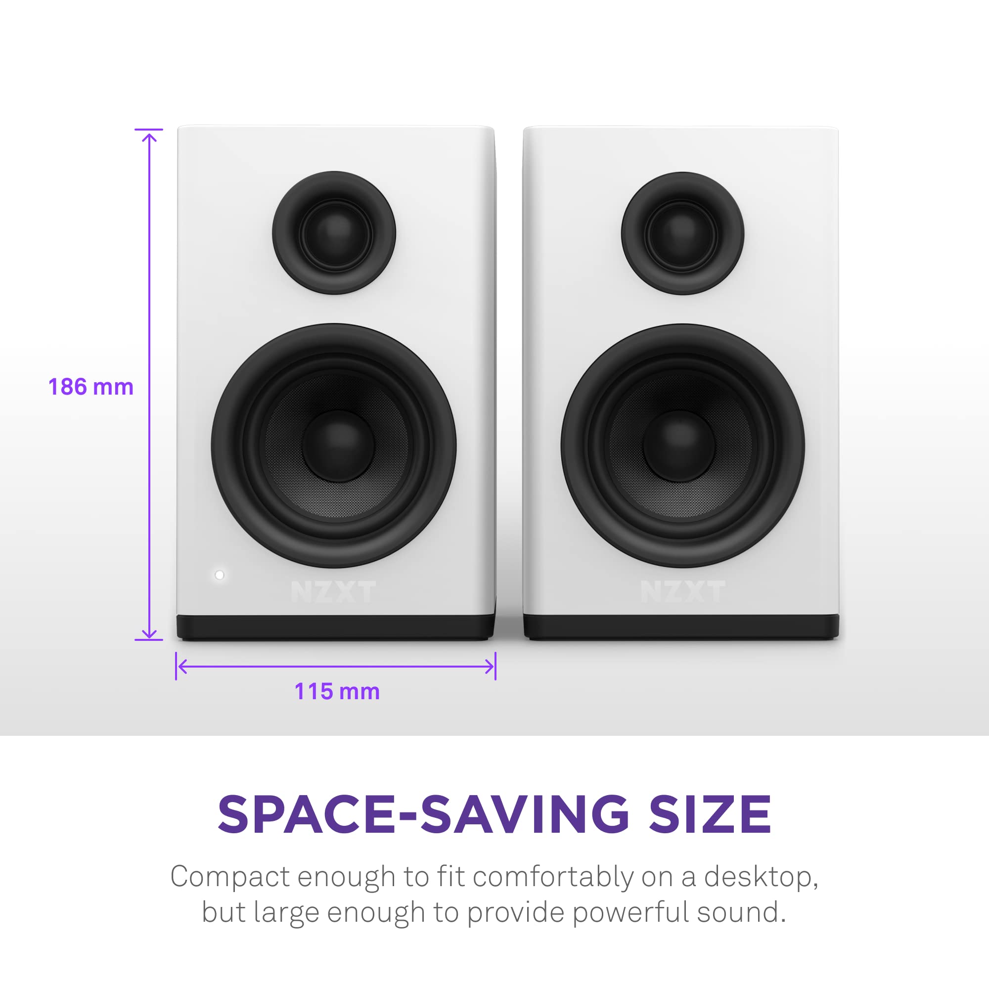 NZXT Relay PC Gaming Desktop Speakers - 80W Bookshelf-Style White Speakers with Silk Dome Tweeters & Glass Fiber Woofers - High Dynamic Range for Gaming, Streaming & Home Office Setup