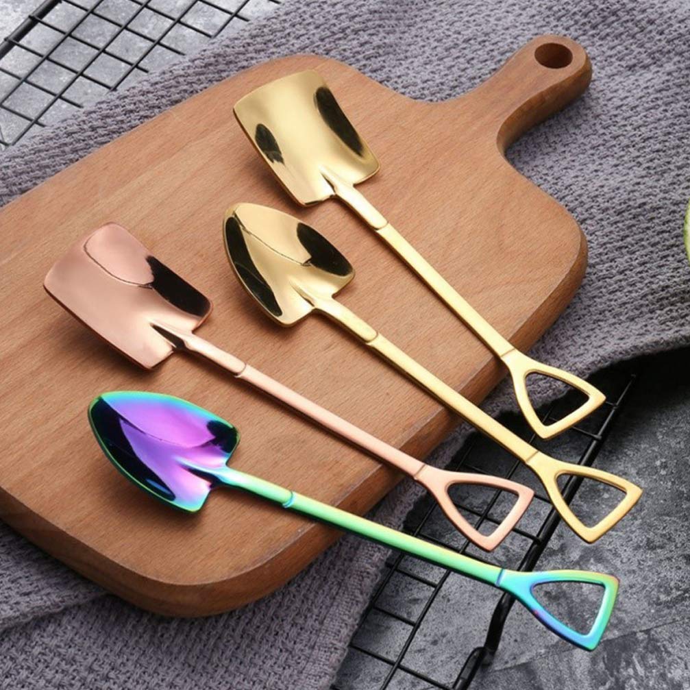 DOITOOL 2-Piece Stainless Steel Mini Shovel Tea Coffee Sugar Spoon Set - Perfect for Cocktail Stirring, Ice Cream, Desserts & Coffee Accessories - Elegant Silverware Gift Boxed Set for Home, Cafe & Party Use
