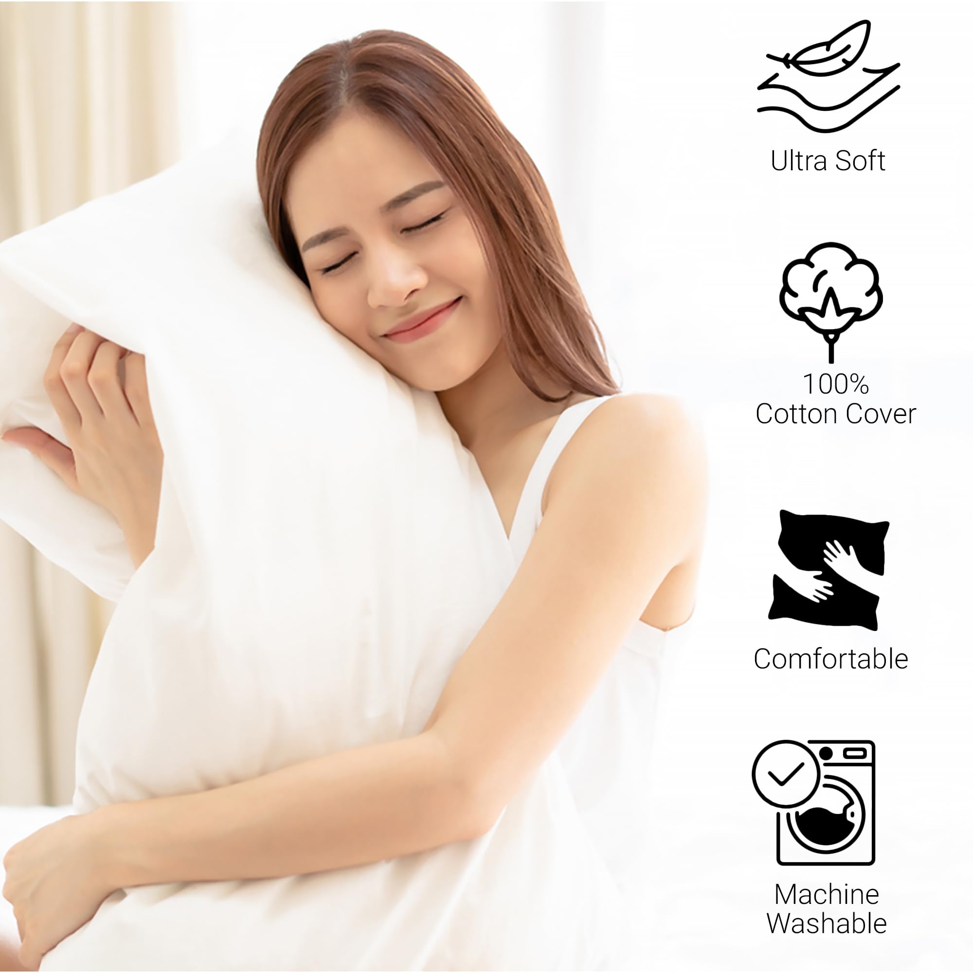 CareDeep Soft Support Pillows 2 Pack - Orthopedic Back & Neck Pillows for Side Sleepers, Machine Washable Hypoallergenic Hollow Fiber Pillows - Hotel Quality Home & Travel Use for Better Sleep