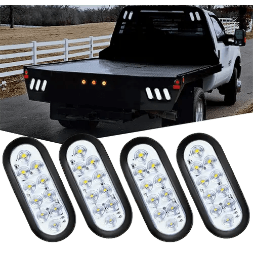 6 Inch Oval White LED Trailer Tail Lights - 2 Pairs Waterproof Brake Lights for Trucks, Trailers, RVs - Perfect for Night Driving & Safety Signaling