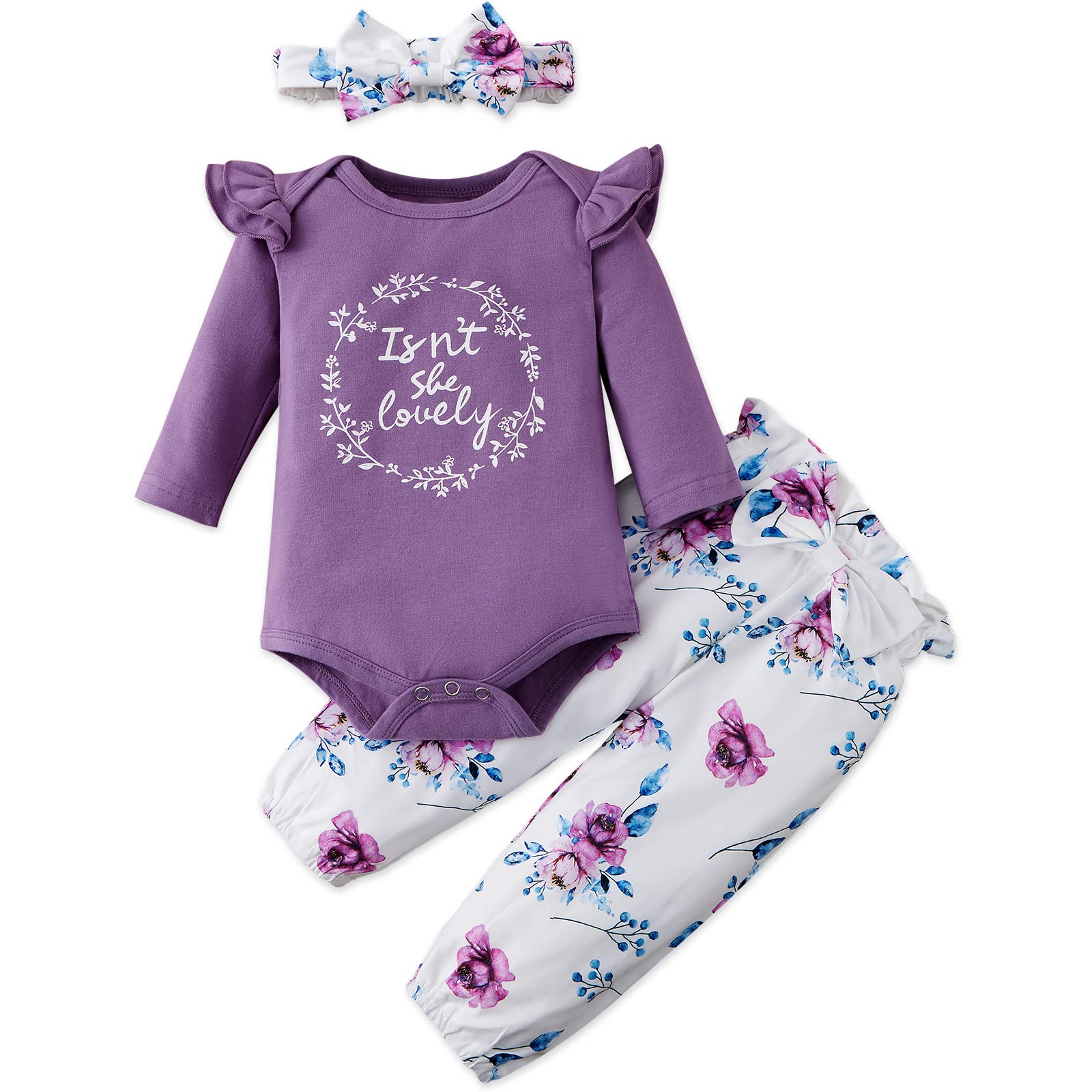 **Adorable Newborn Baby Girl Clothes Set - Floral Romper & Pants Outfit with Headband (0-12 Months) | Perfect for Photos, Parties & Everyday Wear**