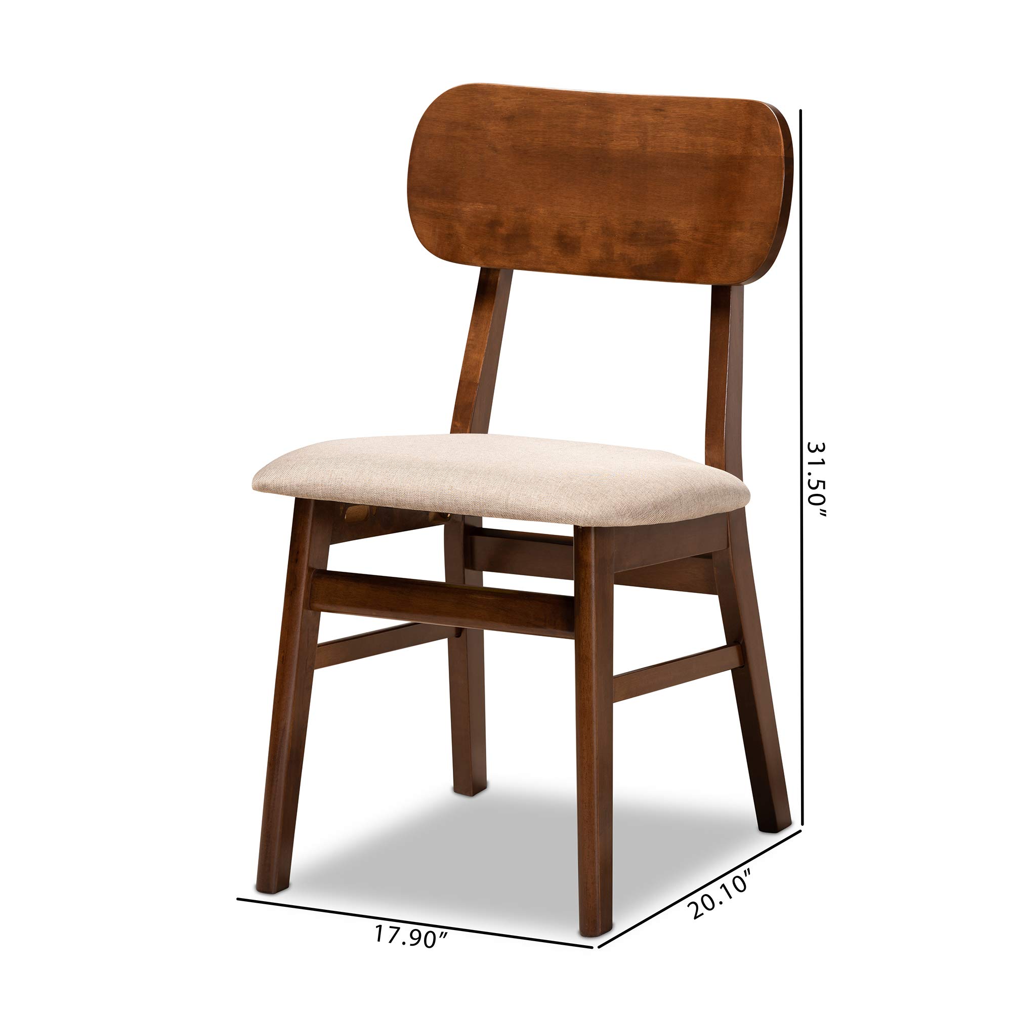 Baxton Studio Euclid 2-Piece Dining Chair Set - Sand Fabric Upholstered Seats with Walnut Brown Wood Frame - Modern Kitchen & Dining Room Furniture for Home Decor