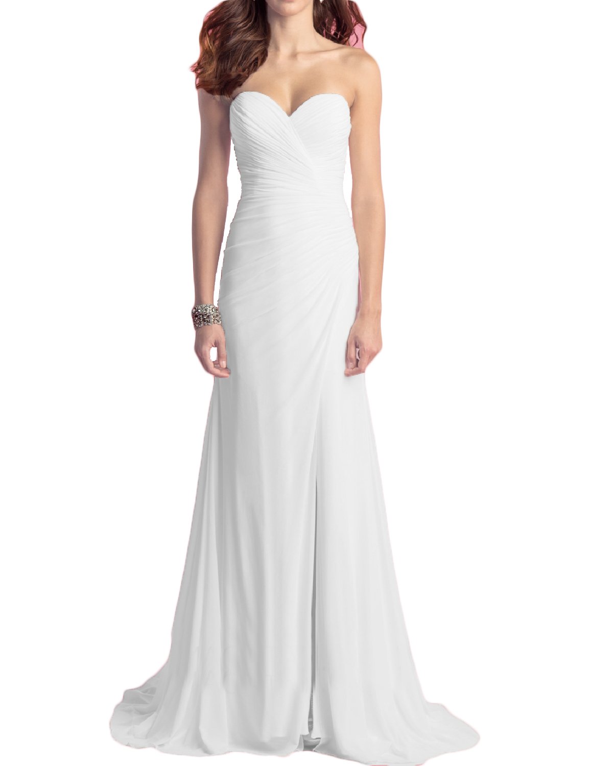 Strapless Chiffon Beach Wedding Dress with High Slit - Elegant Bridal Gown for Women (WD009) | Perfect for Beach Ceremonies, Destination Weddings & Summer Bridal Events
