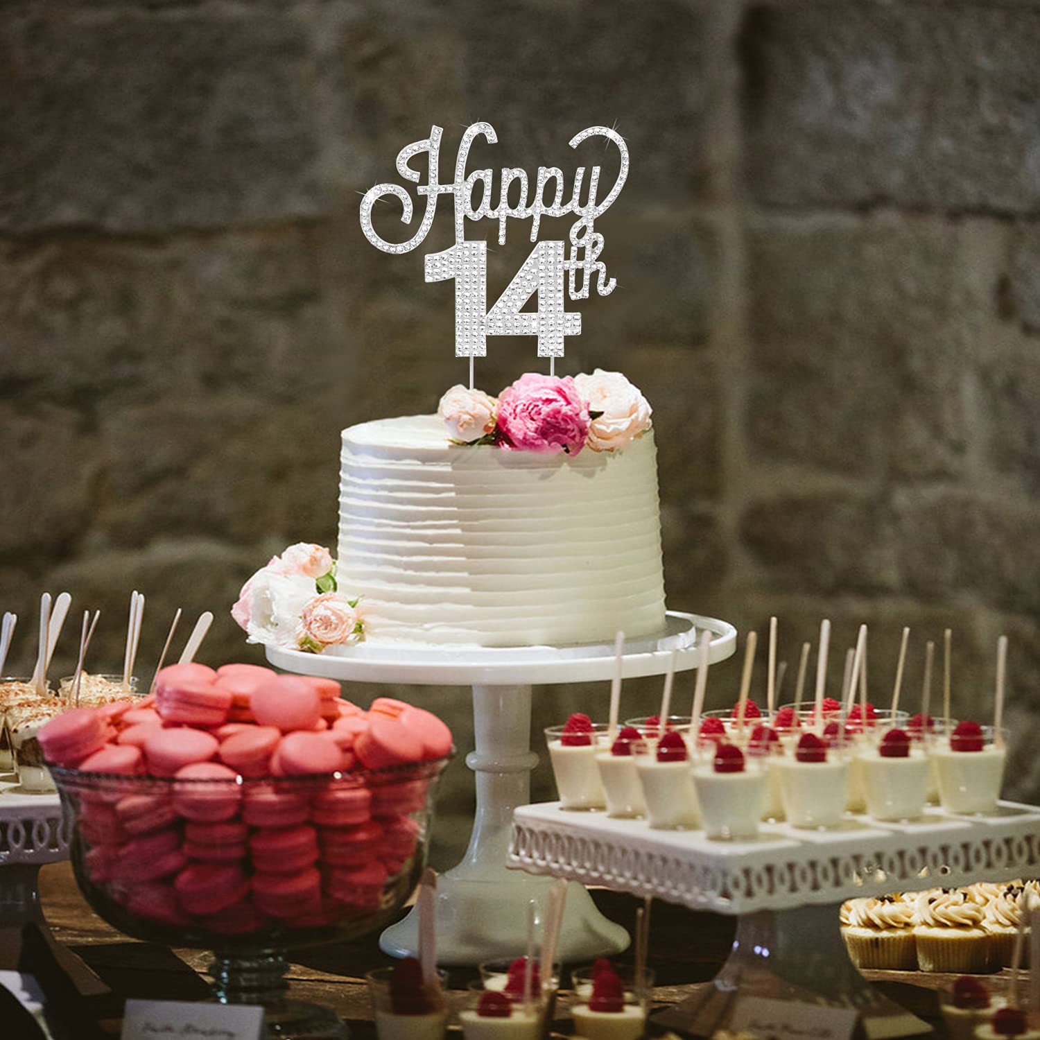 14th Birthday Cake Topper - Silver Rhinestone 'Cheers to 14' Party Decorations for Teen Girls & Boys | Perfect for Birthday Cakes, Cupcakes & Dessert Tables
