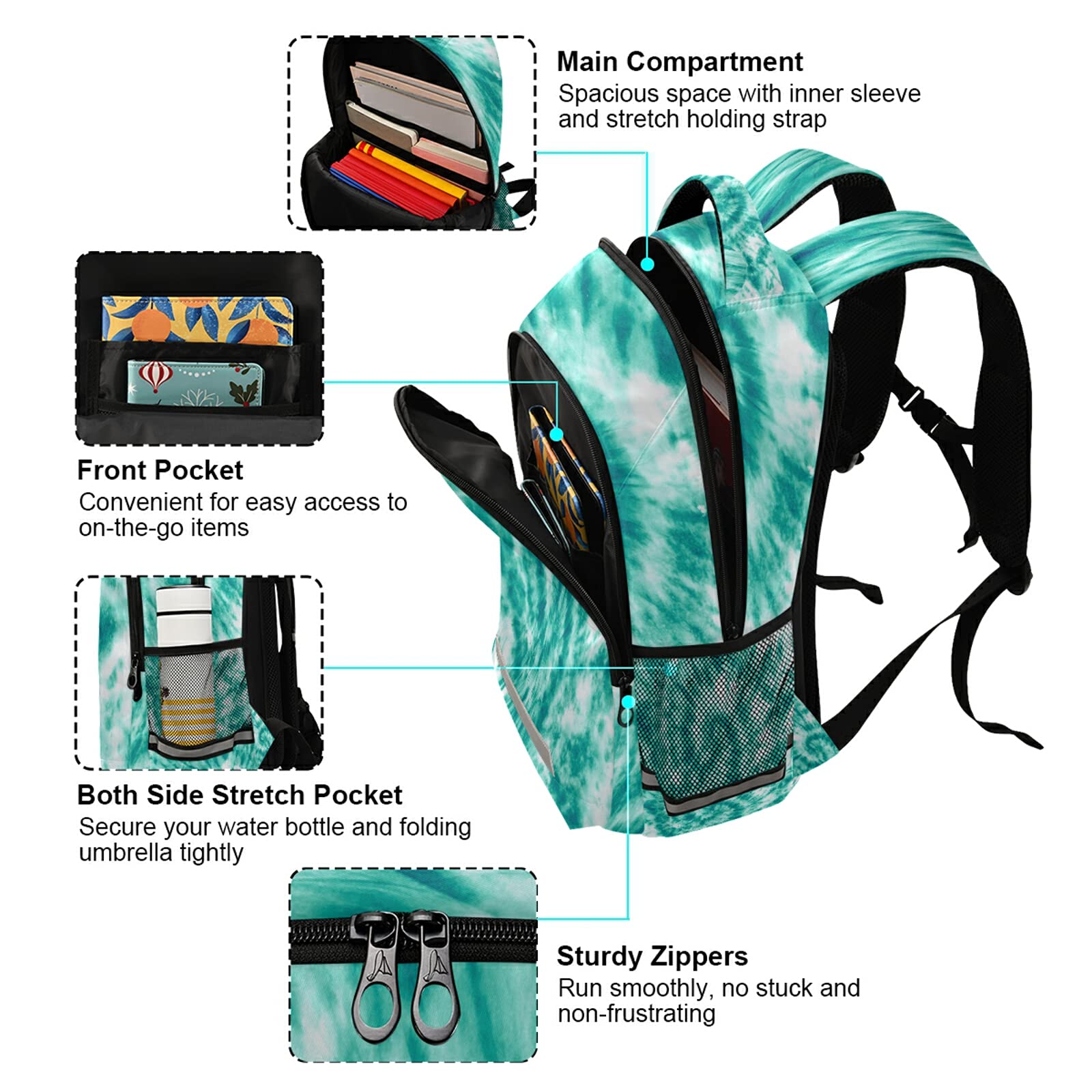 ALAZA Teal Turquoise Tie Dye Backpack - Lightweight Travel Laptop Daypack for School, Work & College - Water Resistant Book Bag for Men, Women & Teens - Perfect for Commuting, Hiking & Daily Use