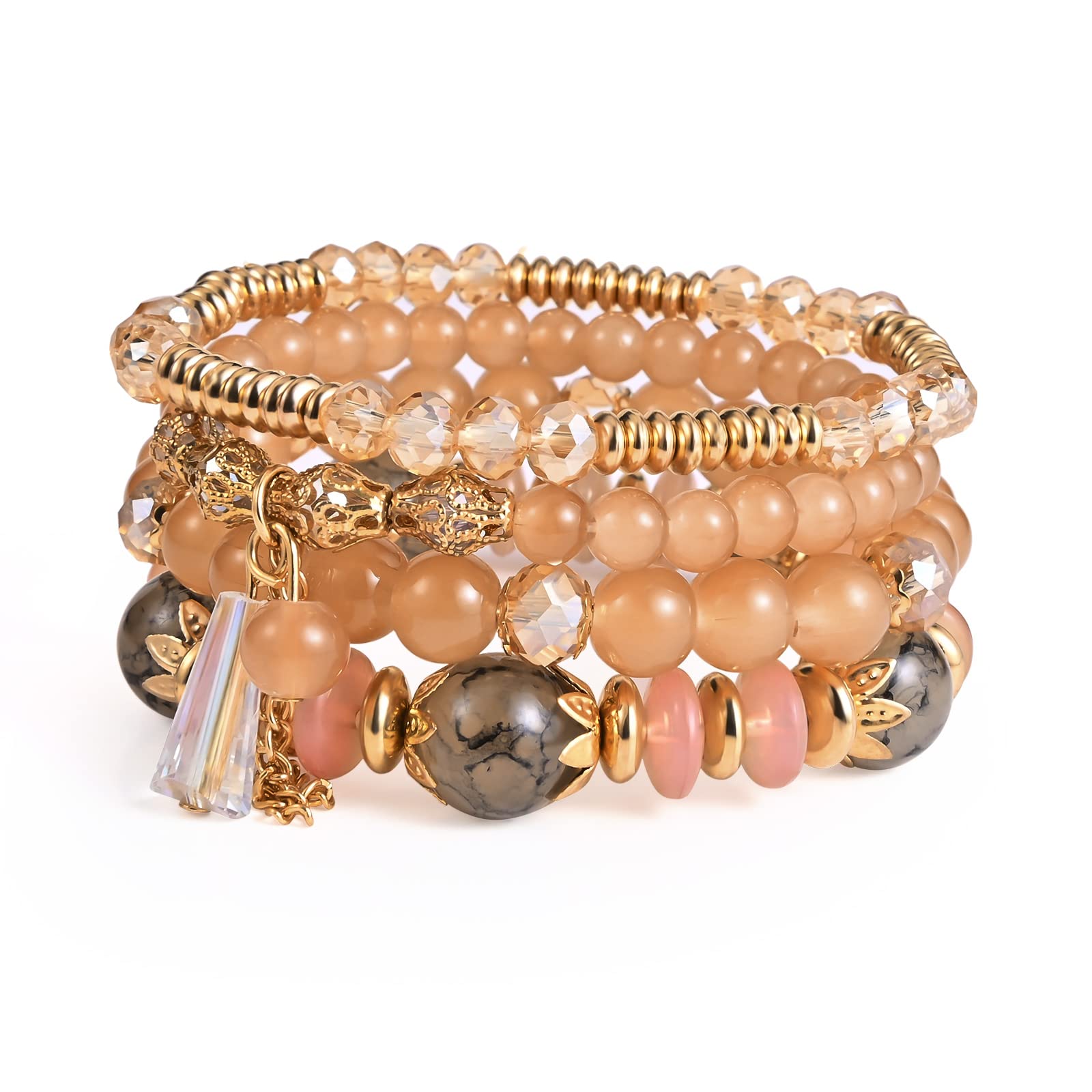 Boho Beaded Stackable Bracelets for Women - Vintage Multilayer Colorful Beaded Bracelet Set, Bohemian Stretchy Anklets with Birthstone Charms | Perfect for Yoga, Beach, Festival & Everyday Boho Fashion Accessories