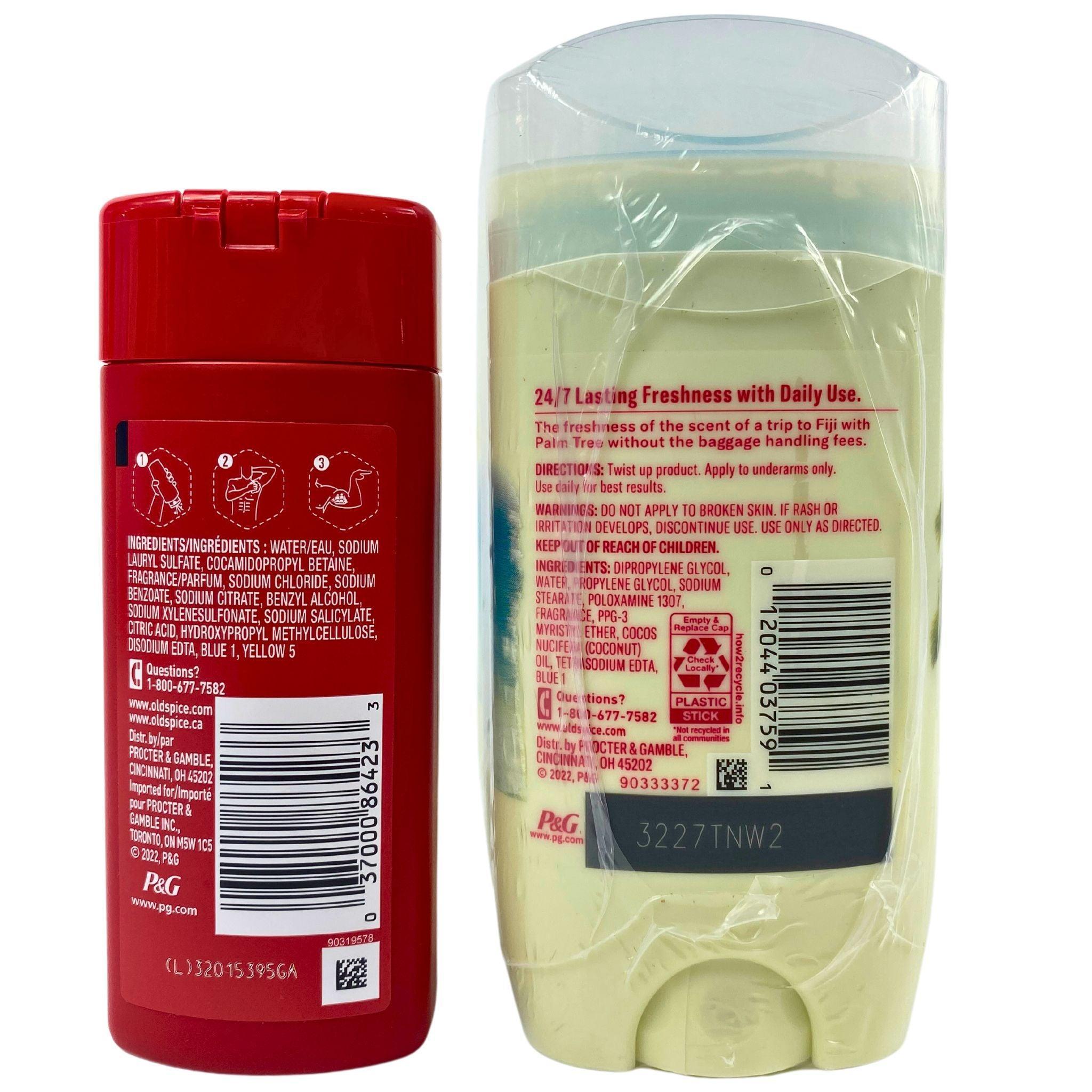 Old Spice Fiji with Palm Tree Deodorant (60 Count) & Old Spice Swagger Cedarwood Scent Body Wash Travel Size (20 Count) - 80 Piece Bulk Lot for Travel, Gym & Daily Hygiene Essentials