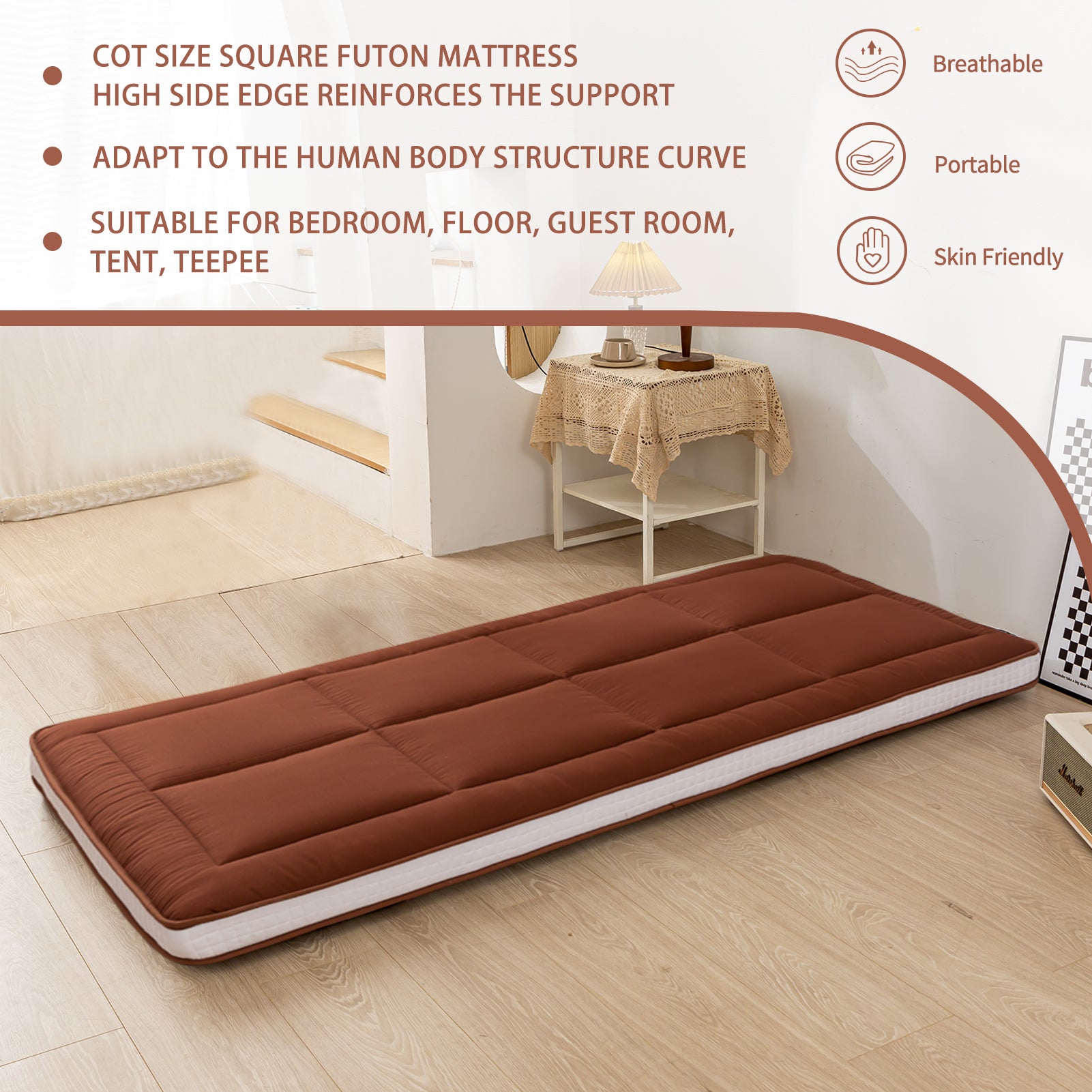 MAXYOYO 32 x 75 Inch Cot Size Futon Mattress - Foldable Floor Mattress, Tatami Mat for Guest Bed, Camping & Home Decor | Comfortable & Space-Saving Sleeping Solution