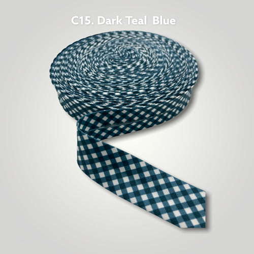 Premium Cotton Bias Binding - Dark Teal Blue Check Pattern - 1 Inch (25mm) Wide - Perfect for Quilting, Sewing & DIY Craft Projects