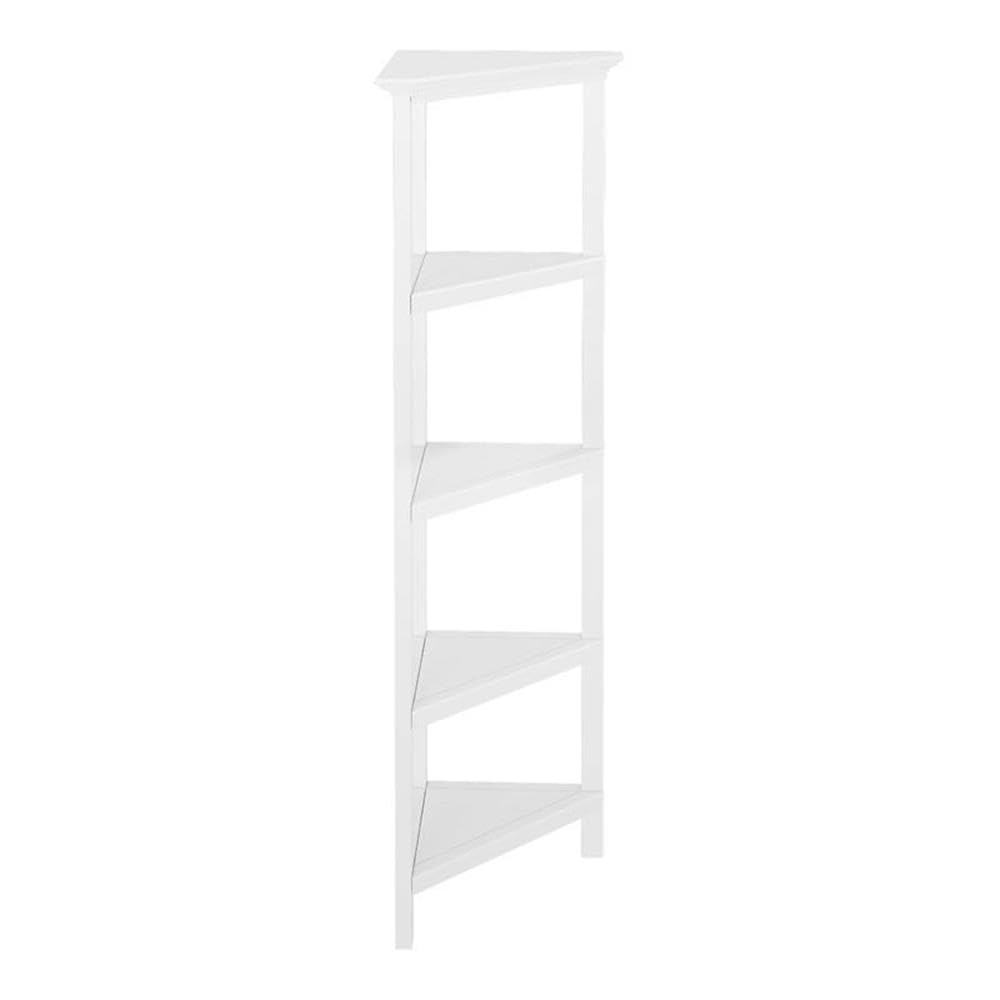 NewRidge Home 5-Tier Corner Bookshelf - White Wooden Bookcase for Living Room, Bedroom & Office - Space-Saving Storage Solution for Books, Decor & Essentials