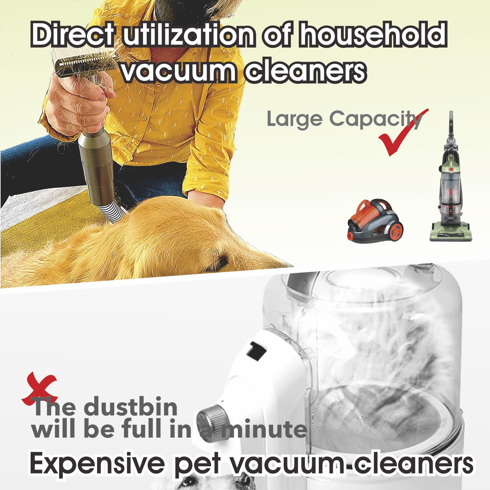 Pet Vacuum Grooming Brush - Deshedding Tool for Dogs & Cats with Hair Comb Attachment | Perfect for Home Grooming & Reducing Pet Hair on Furniture