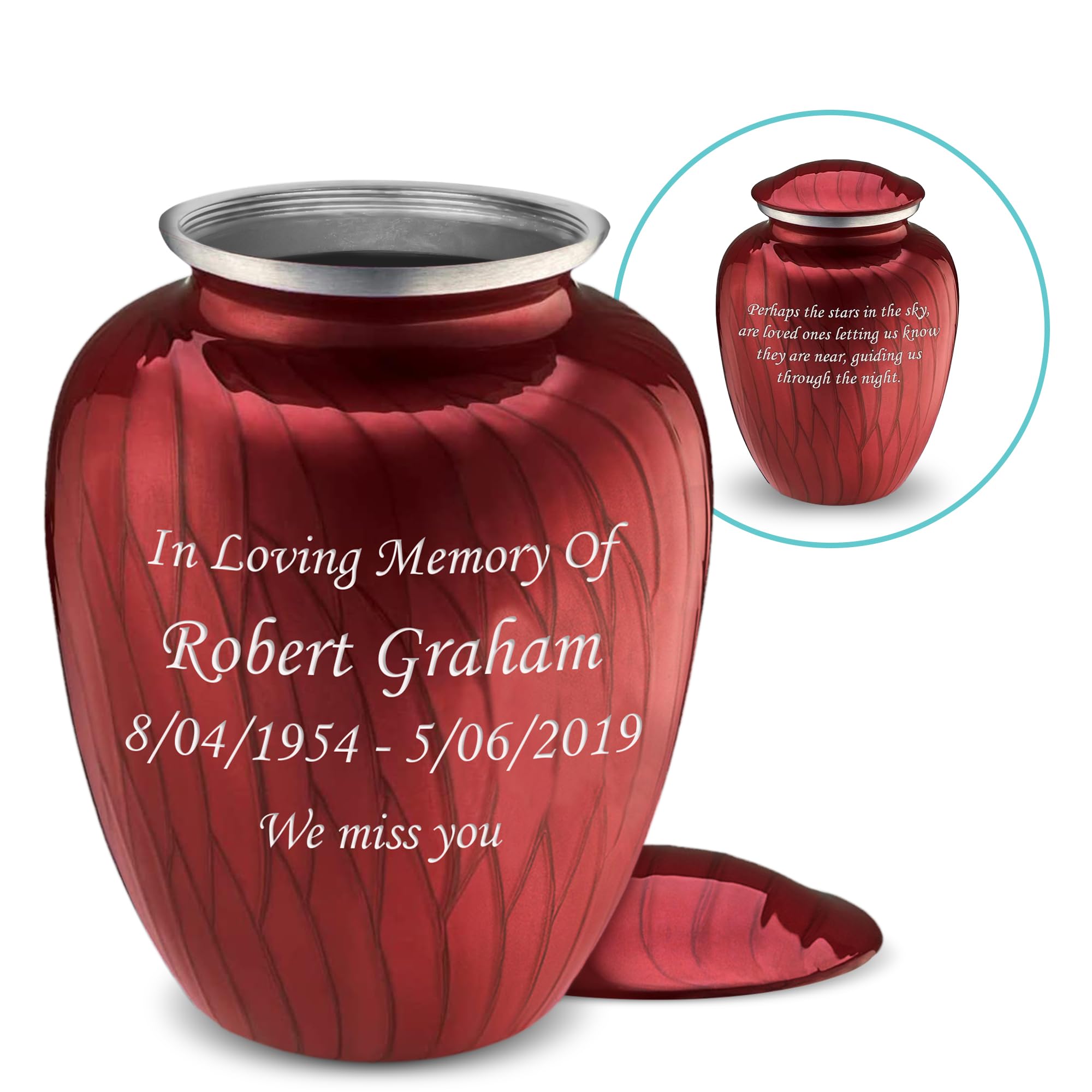 Premium Personalized Cremation Urns for Ashes - Large Pearl Candy Red Funeral Urn for Adults with Double-Side Engraving (Holds 200 lbs) | Memorial Keepsake for Home Display or Burial Ceremony