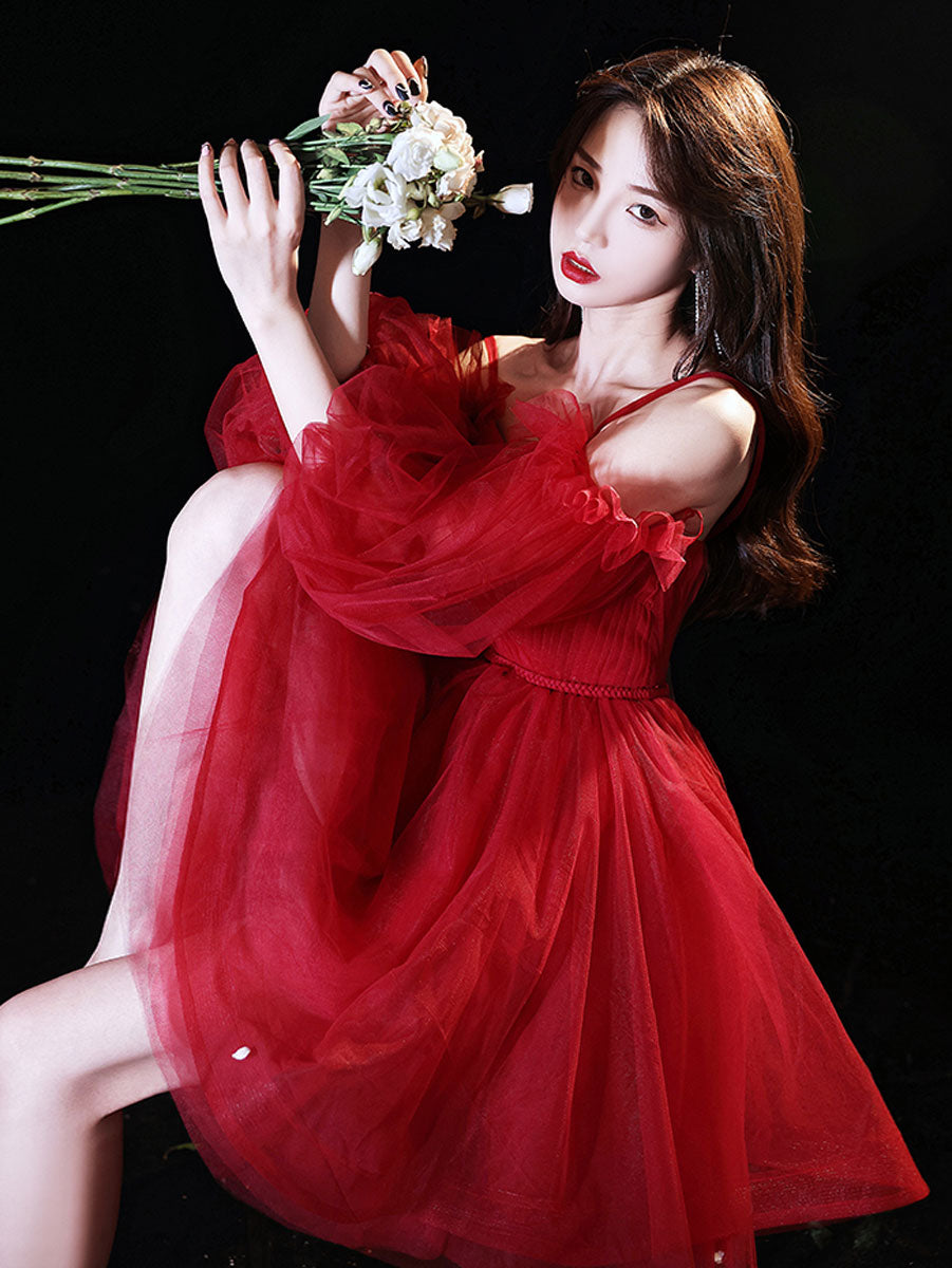Elegant Red Sweetheart Neckline Tulle Short Prom Dress - Fluffy Puffy Homecoming Party Gown for Women | Perfect for Prom, Homecoming, Cocktail Parties & Special Occasions