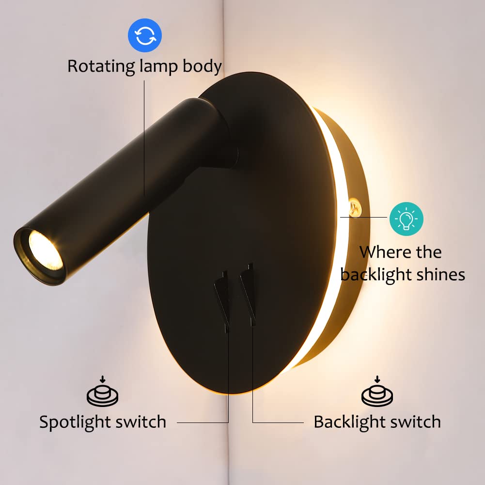 ZEROUNO Hardwired Wall Sconce Lights with Switch - Black LED Wall Mounted Reading Lights for Bedroom, Living Room & Office - Perfect Bedside Lamps for Night Reading and Ambient Lighting