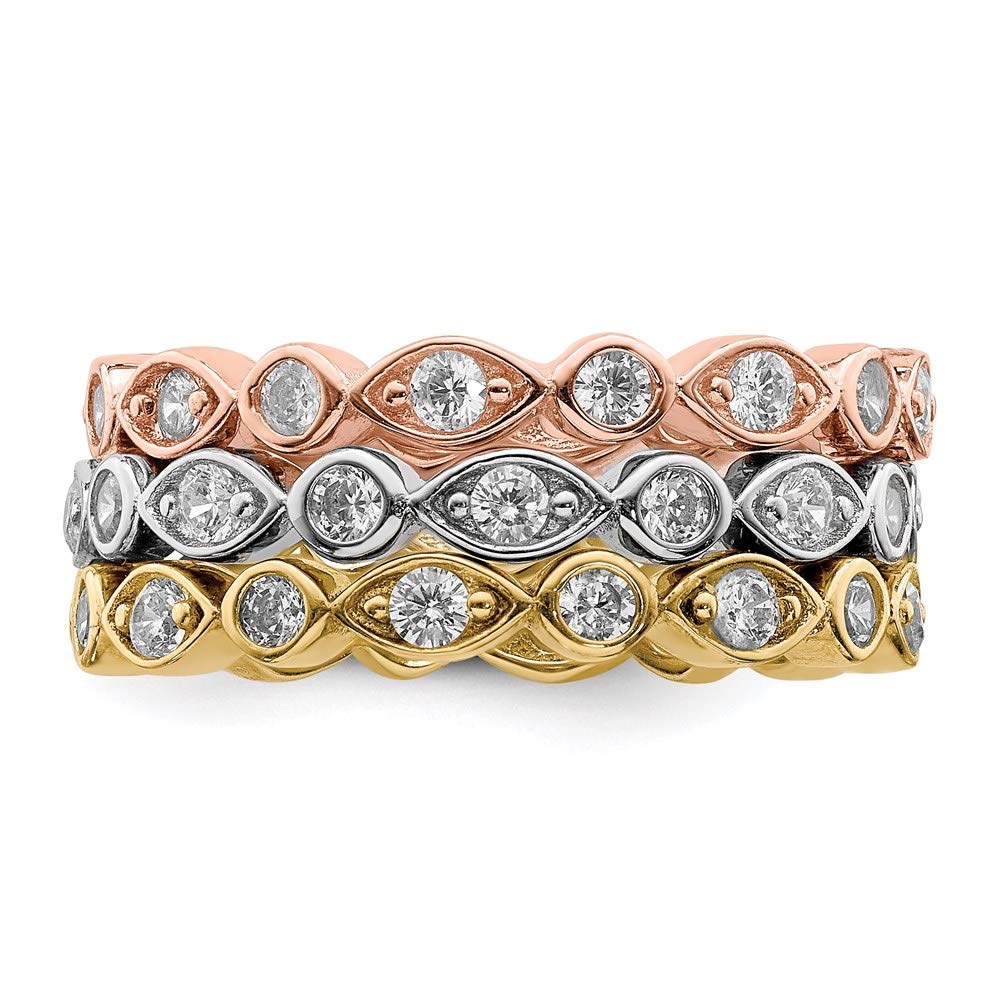 925 Sterling Silver Vermeil Cubic Zirconia Ring Set for Women - Elegant Trio Stackable Rings, Durable Hypoallergenic Fine Jewelry - Perfect Gift for Her, Anniversary, Birthday & Special Occasions