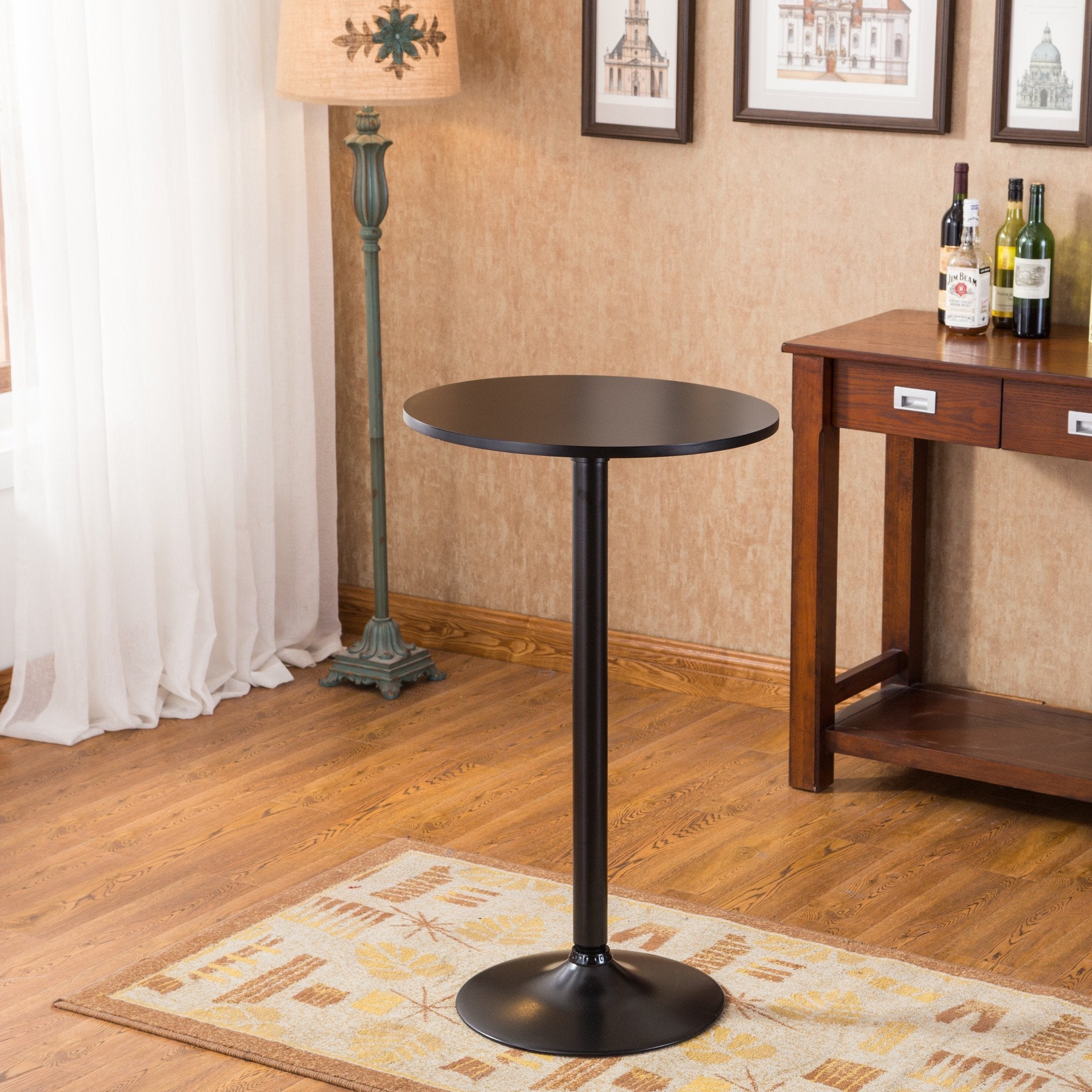 Roundhill Furniture Belham 36 Inch Black Adjustable Height Metal Bar Table - Perfect for Home Bars, Kitchen Islands & Outdoor Entertaining