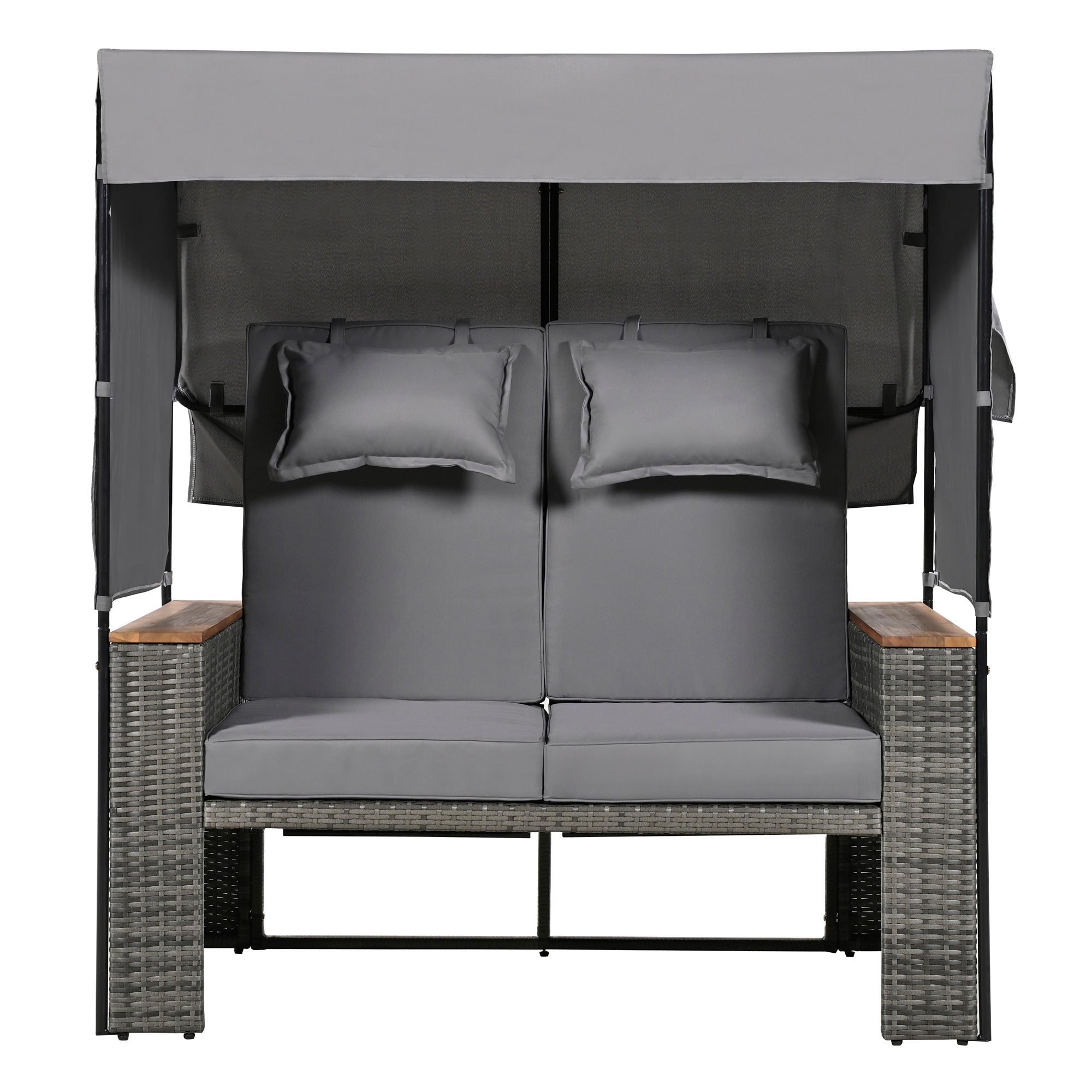 2-Piece Outdoor Rattan Daybed with 5 Adjustable Positions - Patio Loveseat Sofa Set for Poolside, Garden, or Backyard Relaxation