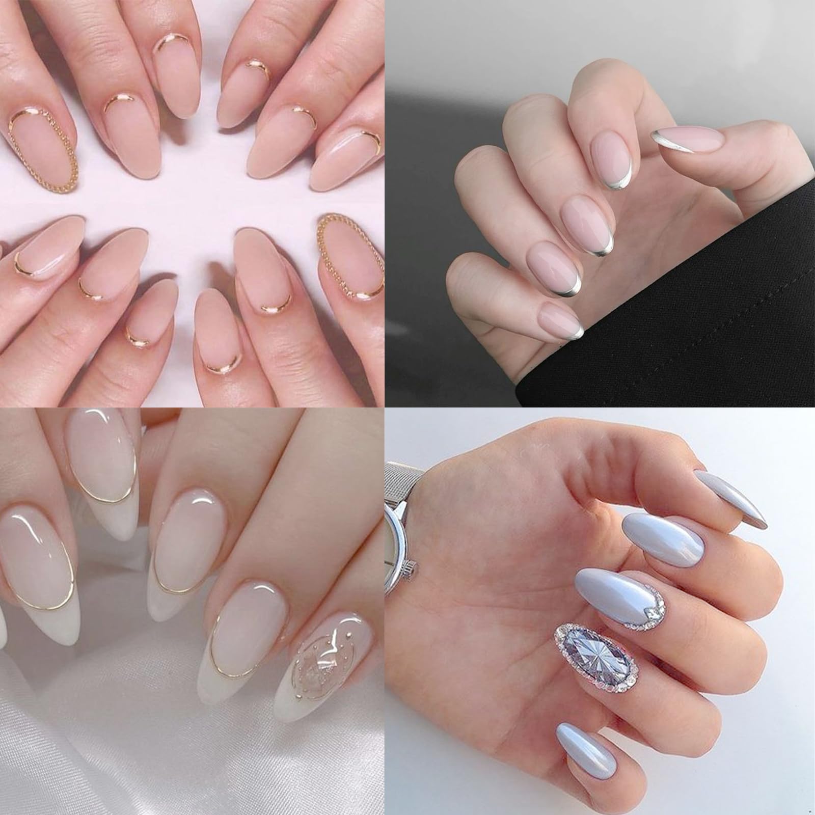 2 Pack 5D Crystal Diamond French Line Nail Art Stickers - Elegant Gold & Silver Nail Decals for Women | Perfect for Manicures, Parties, Weddings & Special Occasions