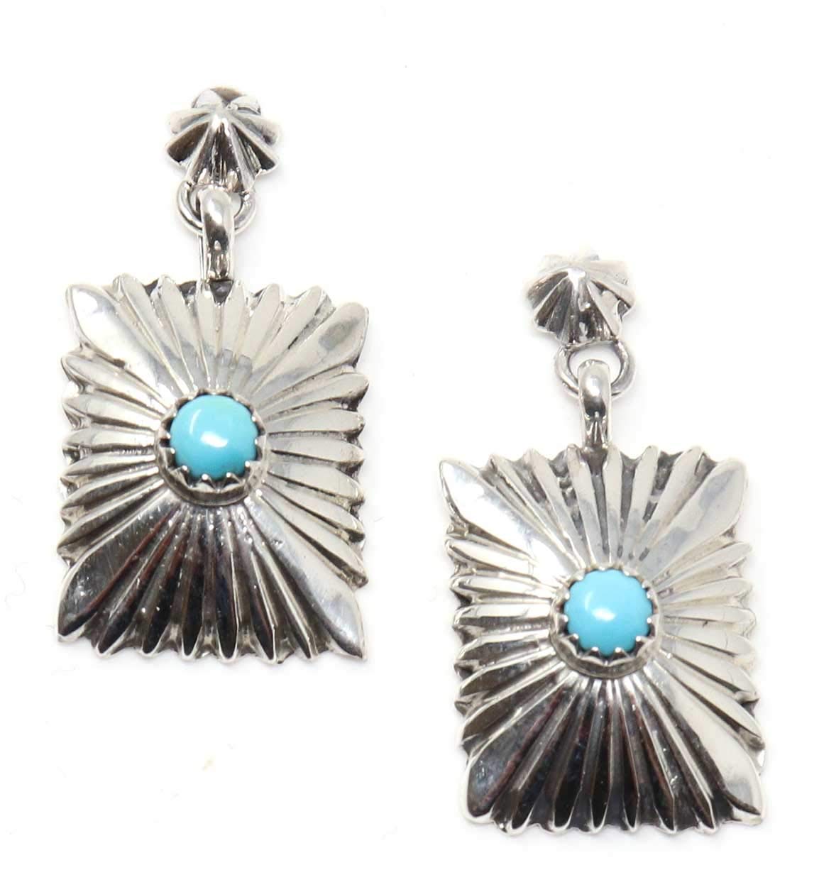 Authentic Navajo Sterling Silver & Turquoise Rectangular Dangle Earrings | Handmade Native American Jewelry | 1.125