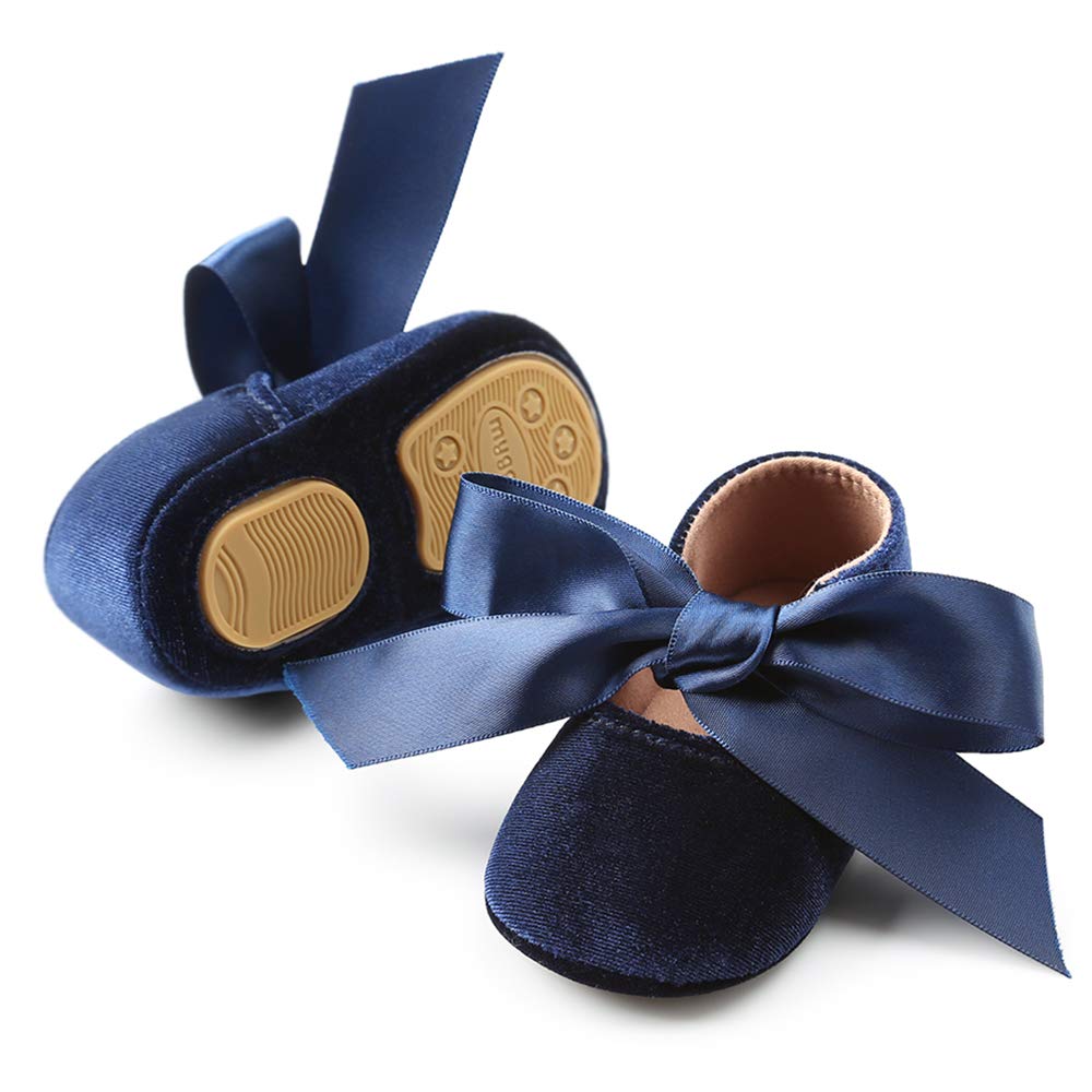 Baby Girls Mary Jane Flats - Anti-Slip Rubber Sole Bow Dress Shoes for Toddlers | Princess Style First Walkers for Parties, School & Special Occasions