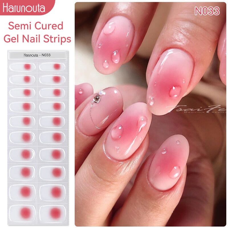 20 Tips Red Semi Cured Gel Nail Strips N033 - Long Lasting DIY Nail Art Kit for Home & Salon Use
