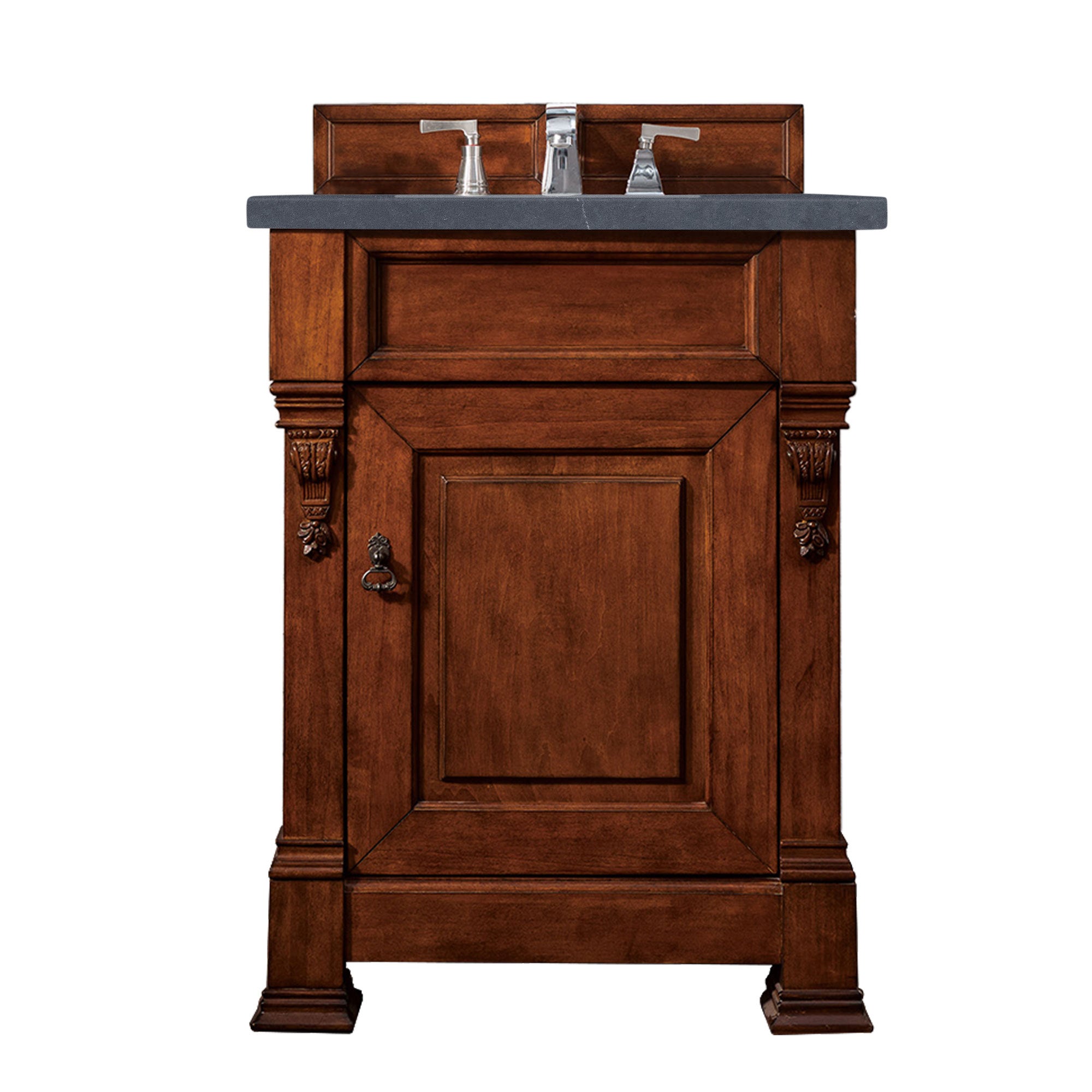 Brookfield 26 Inch Single Bathroom Vanity with Warm Cherry Finish & 3CM Charcoal Soapstone Quartz Top - Perfect for Modern Home Bathroom Renovation and Space-Saving Design