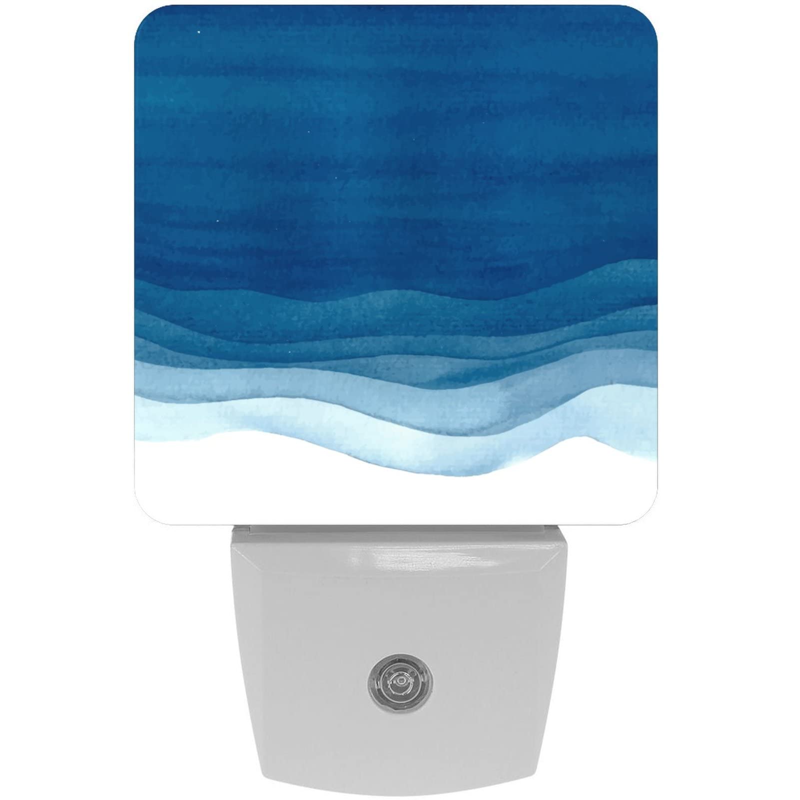 Blue Wave Watercolor Night Light - Auto Sensor LED Plug-in Wall Light for Kids Room, Bedroom, Bathroom (Dusk to Dawn, Energy Saving) - Perfect for Hallway, Stairs & Nighttime Safety