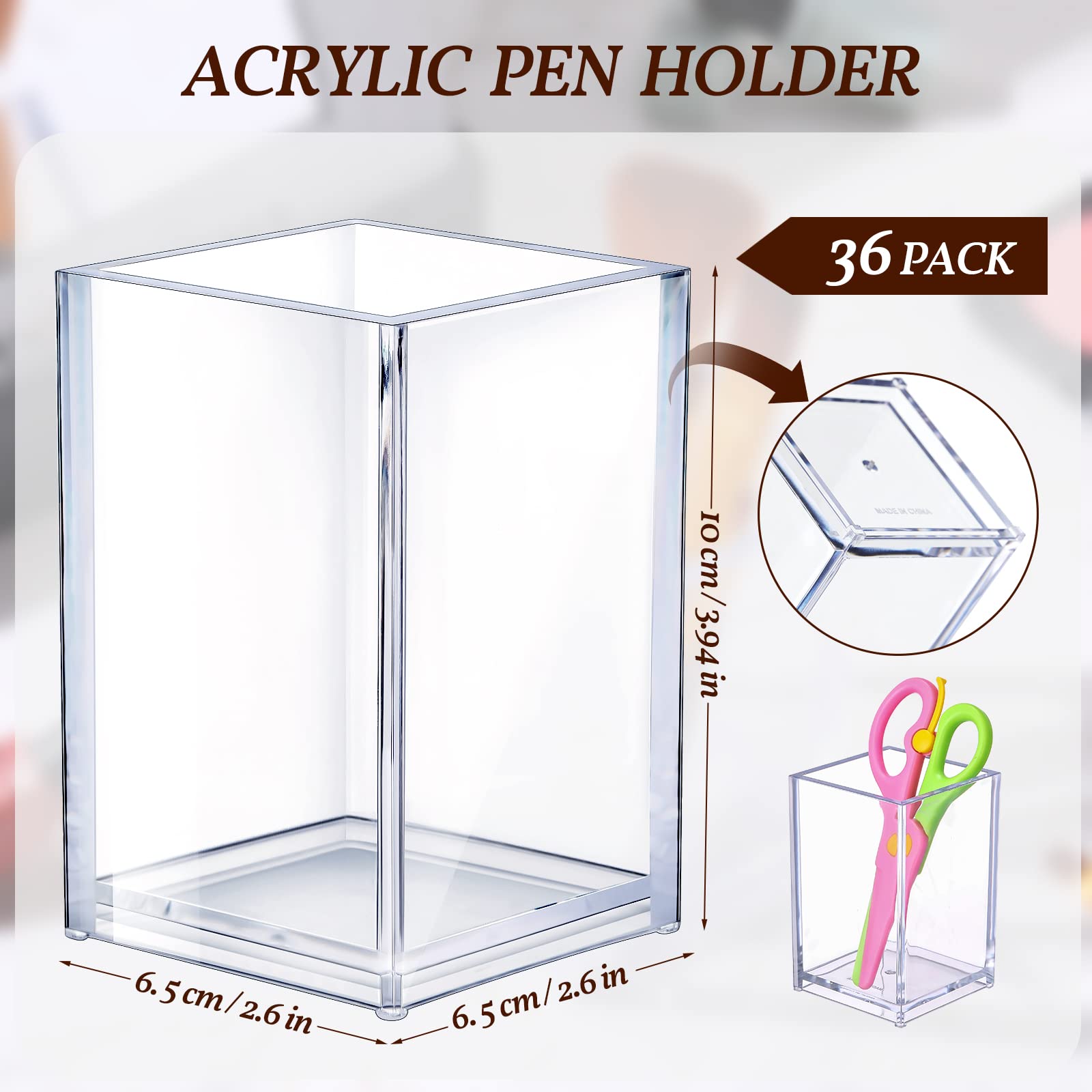 Sabary 36 Pack Acrylic Pen Holder - Clear Makeup Brush & Pencil Organizer for Desk, School, Office