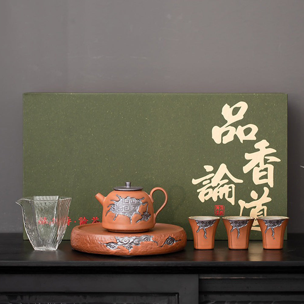 Japanese Auspicious Clouds Pottery Tea Set - Traditional Handcrafted Ceramic Tea Cup Set for Matcha, Green Tea & Herbal Tea | Perfect for Zen Tea Ceremony, Home Decor & Gift Giving