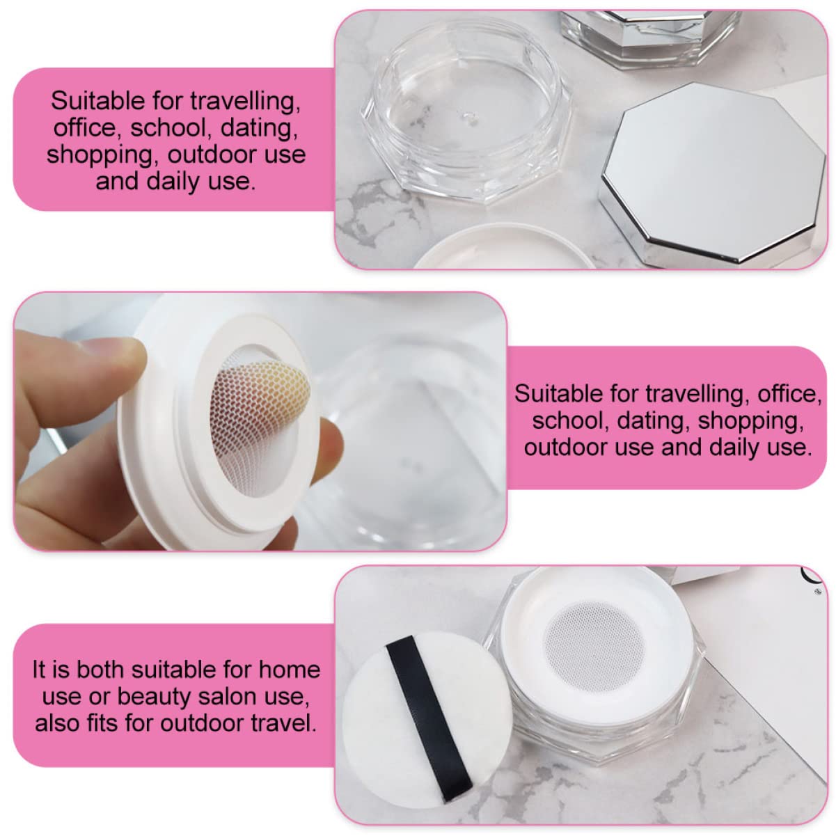 Minkissy Compact Mirror & Reusable Loose Powder Box - Portable Empty Powder Container for Makeup Touch-Ups | Travel-Friendly, Simple Design for On-the-Go Beauty Essentials