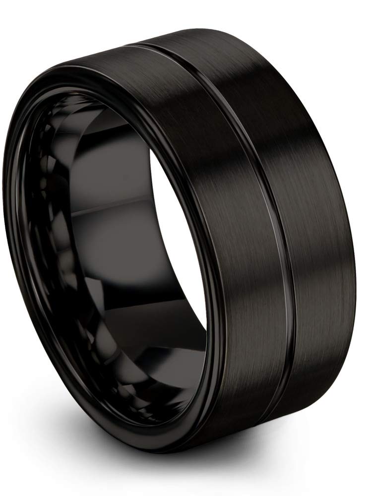 Premium Tungsten Carbide Wedding Band Ring - 10mm Blue & Black Center Line - Flat Cut Brushed & Polished Finish - Custom Engraved for Men & Women - Perfect for Anniversaries, Engagements & Everyday Wear