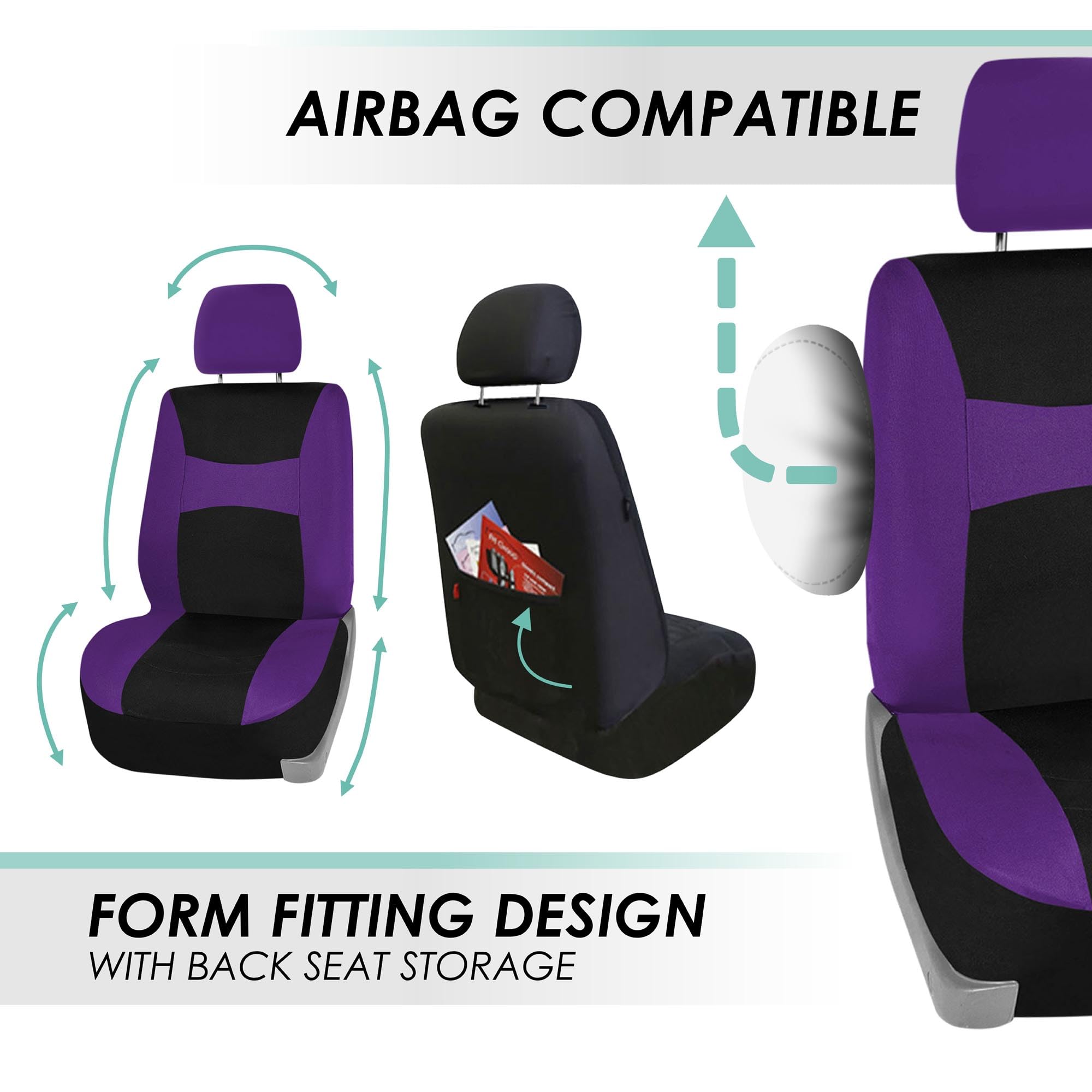 TLH Light Breezy Purple Car Seat Covers Full Set - Airbag Compatible, Carpet Floor Mats & Interior Accessories - Universal Fit for Cars, Trucks & SUVs | Perfect for Road Trips, Daily Commutes & Protecting Your Vehicle Seats