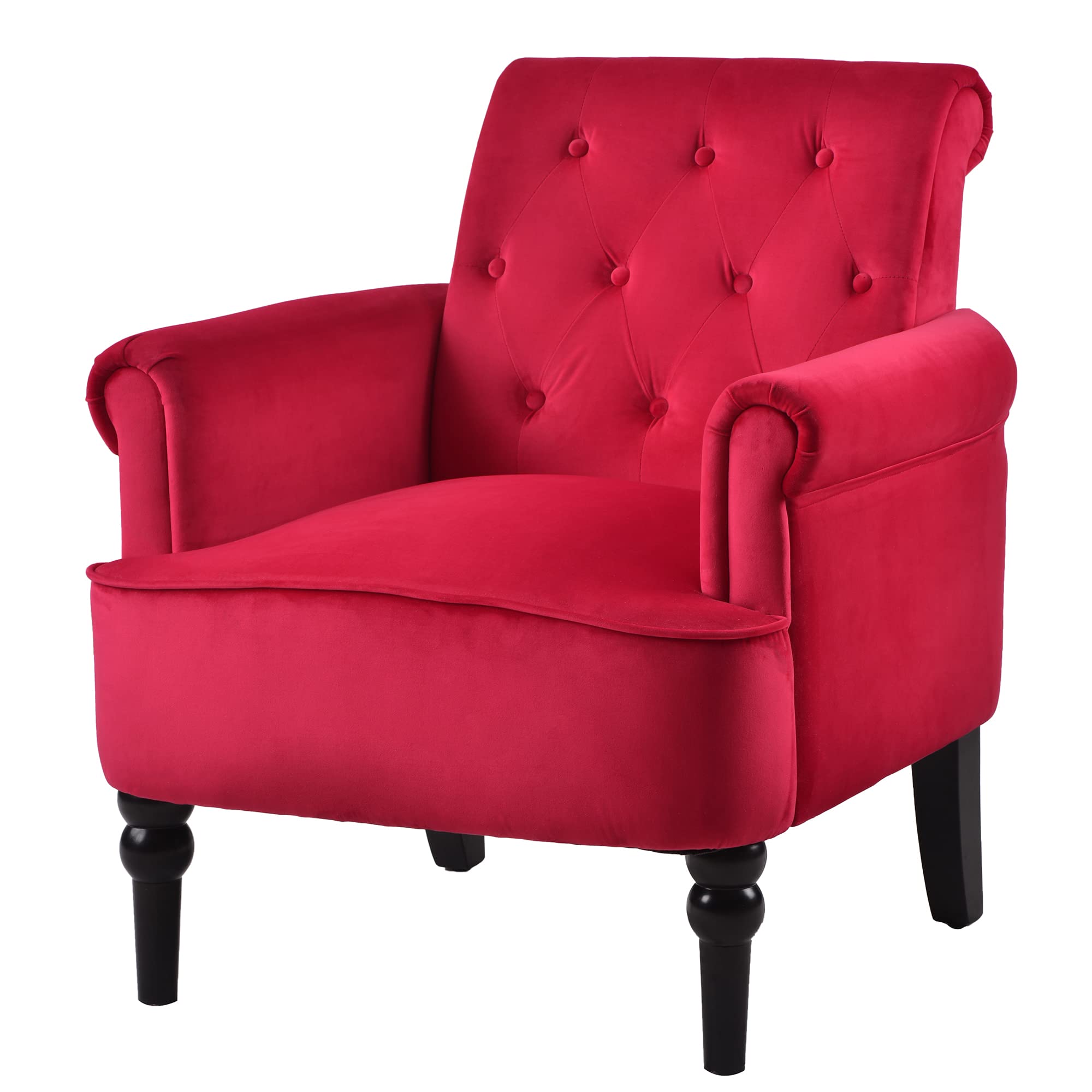 Luxury Modern Tufted Velvet Club Chair with Wooden Legs - Elegant Accent Armchair for Living Room, Bedroom & Reading Nook (Deep Burgundy) | Perfect for Relaxing, Reading & Home Decor