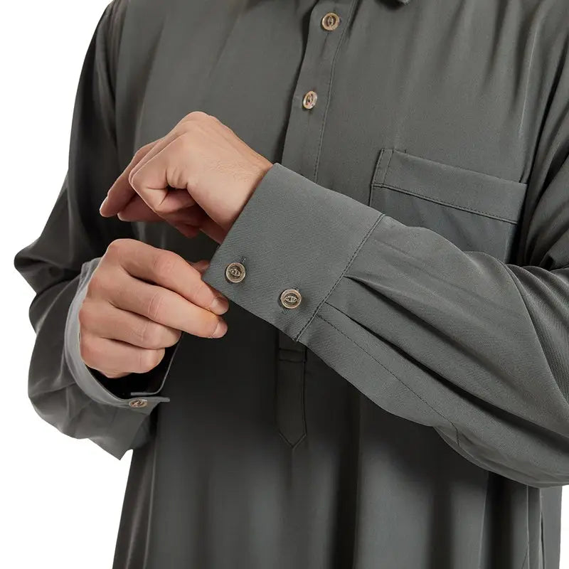 Premium Middle Eastern Arab Men's Thobe - Stand Collar Thawb Caftan for Eid, Weddings & Special Occasions | Comfortable & Stylish Islamic Robe