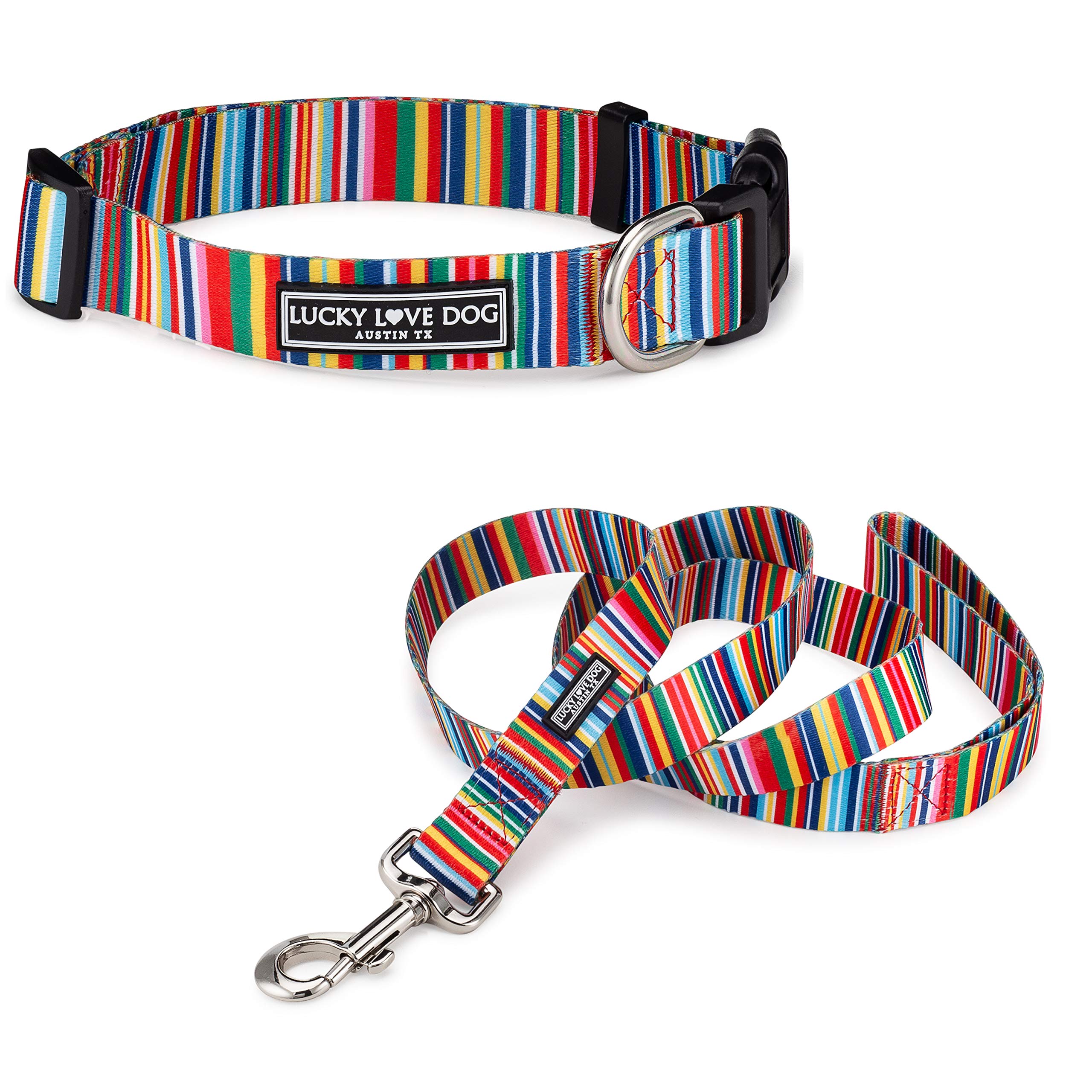 Rainbow Dog Collar & Leash Set for Small Dogs - Colorful Matching Pet Accessories for Puppies, Girls & Boys - Hippie Style Combo - Perfect for Daily Walks, Training & Outdoor Adventures