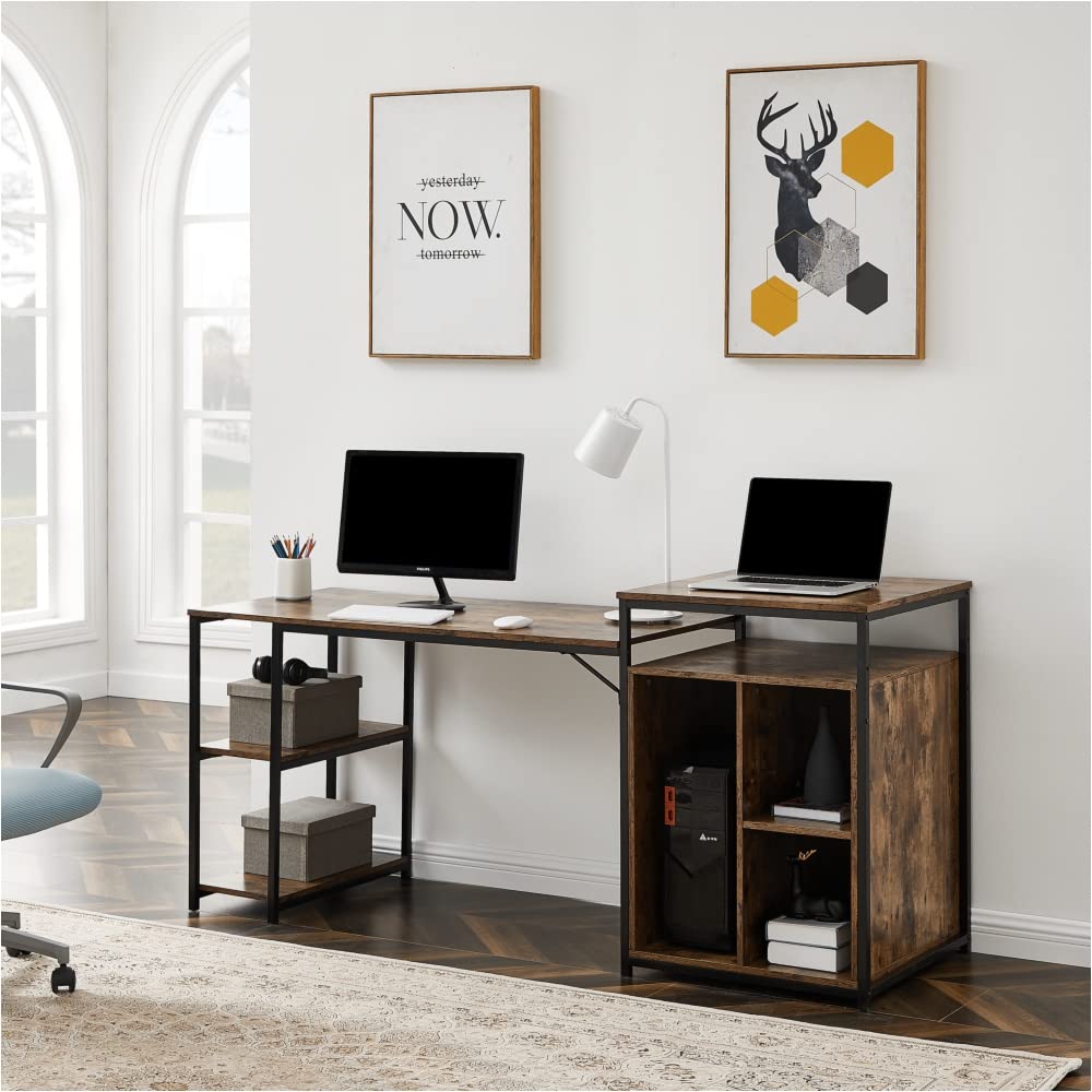 Brown Wooden Home Office Computer Desk with Storage Shelf & CPU Space - Perfect for Small Spaces, Work from Home, and Study Rooms