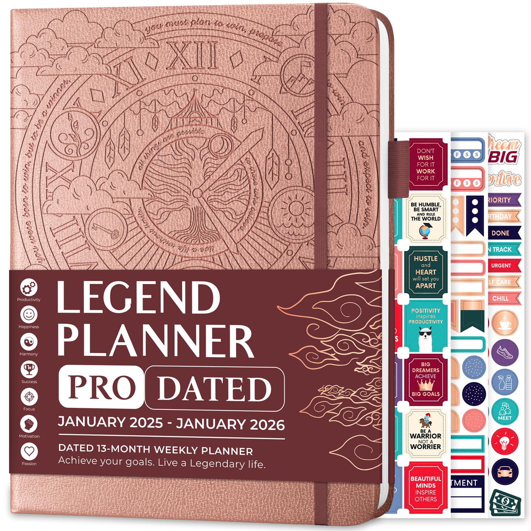 Legend Planner PRO Dated Jan 2025-Jan 2026 - Premium Weekly & Daily Planner with Time Slots, A4 Hardcover Organizer (Rose Gold) for Work, School & Personal Time Management | Perfect for Professionals, Students & Productivity Enthusiasts