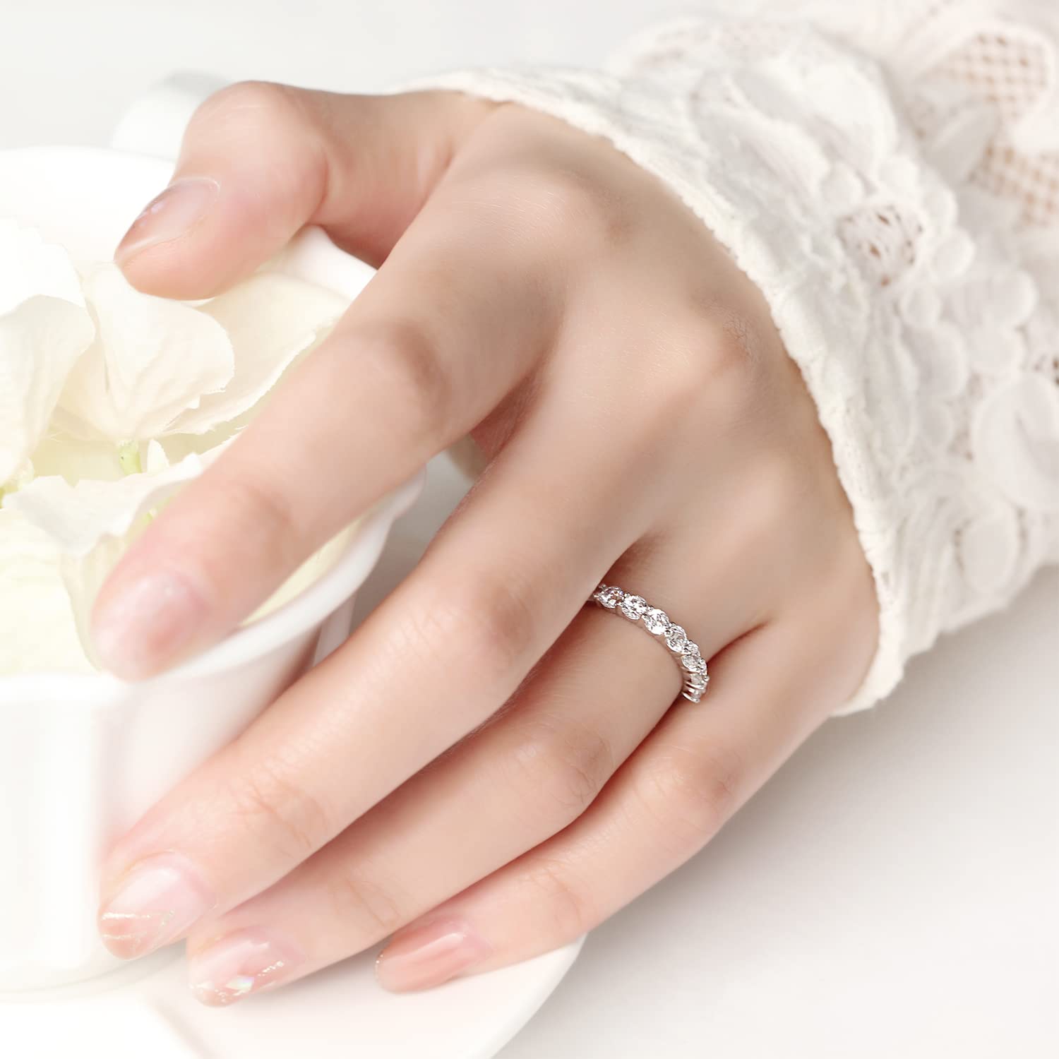 Meissa Sterling Silver Couple Rings - Dainty Wedding Bands for Men & Women, Promise Rings with 7 Cubic Zirconia Stones, Matching Adjustable Size (Set of 2) - Perfect for Anniversaries, Engagements & Romantic Gifts