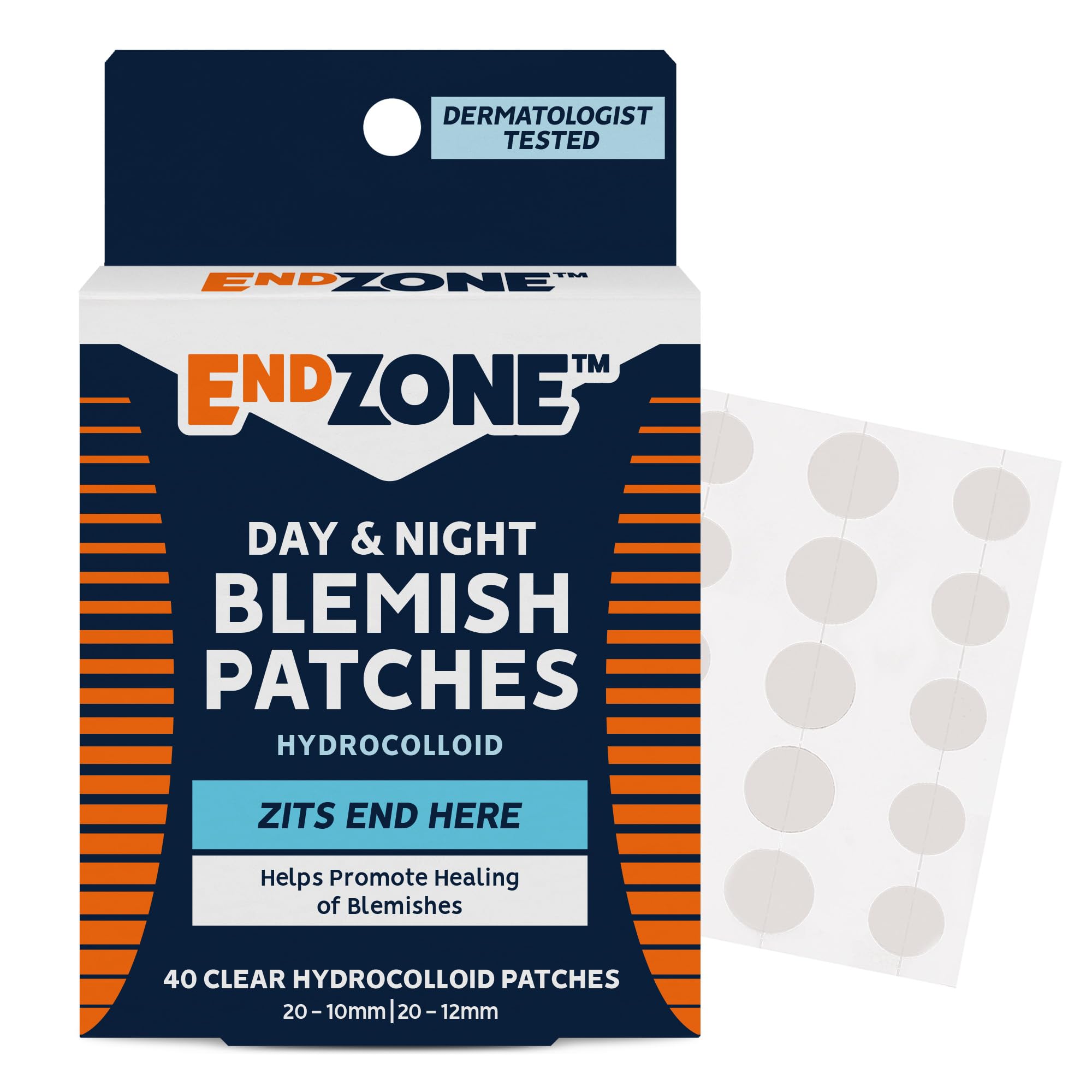 EndZone Day/Night Hydrocolloid Acne Patches - Fast Acting Pimple Treatment for Face & Body, Latex-Free & Vegan Friendly (40 Count) - Perfect for Overnight Spot Treatment & Daily Breakout Care