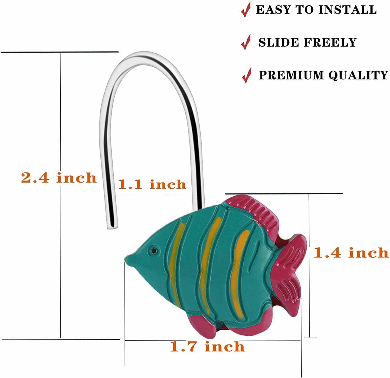 Ocean-Themed Shower Curtain Hooks - Set of 12 Nautical Fish Rings for Beach & Underwater Bathroom Decor - Perfect for Coastal, Marine & Kids' Bathroom Themes