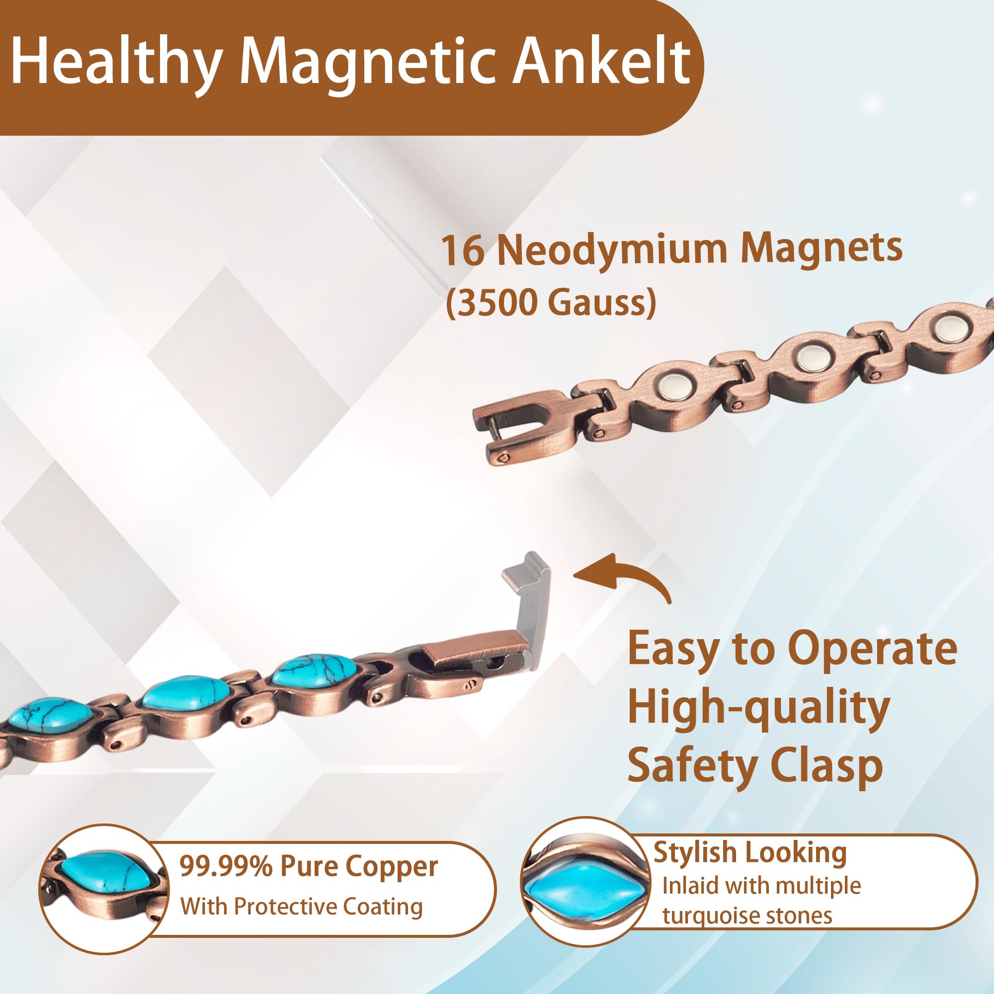 Copper Magnetic Anklet for Women - Pure Copper Ankle Bracelet with Magnet Therapy for Pain Relief & Circulation - Perfect for Yoga, Meditation & Everyday Wellness