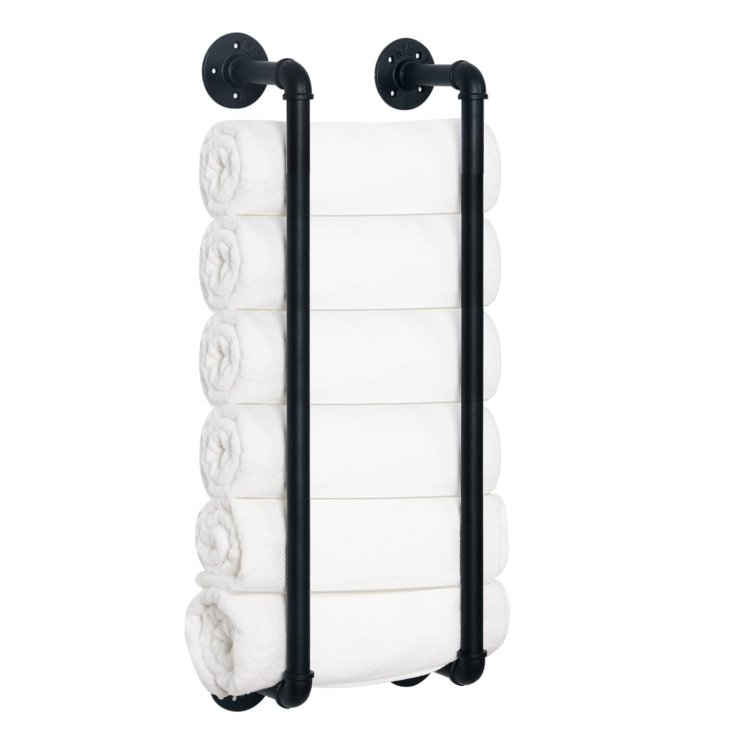 HouseAid Industrial Pipe Towel Rack - Vintage Style Wall Mounted Bathroom Towel Storage Holder - Matte Black Farmhouse Towel Organizer for Rustic Bathroom & Laundry Room Decor