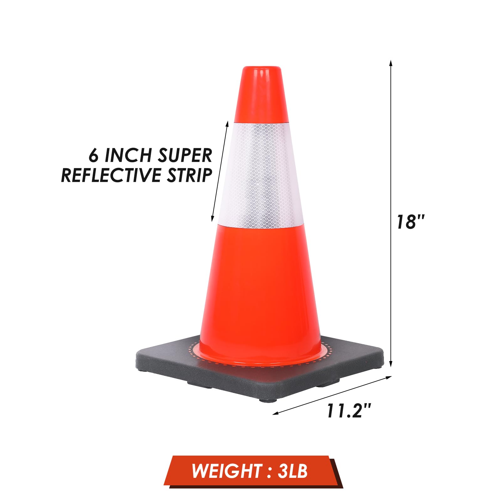 18-Inch Traffic Safety Cones with Reflective Collars - 12 Pack for Parking Lots, Road Construction & Lane Control | Durable Driving Safety Equipment for Work Zones, Events & Emergency Situations