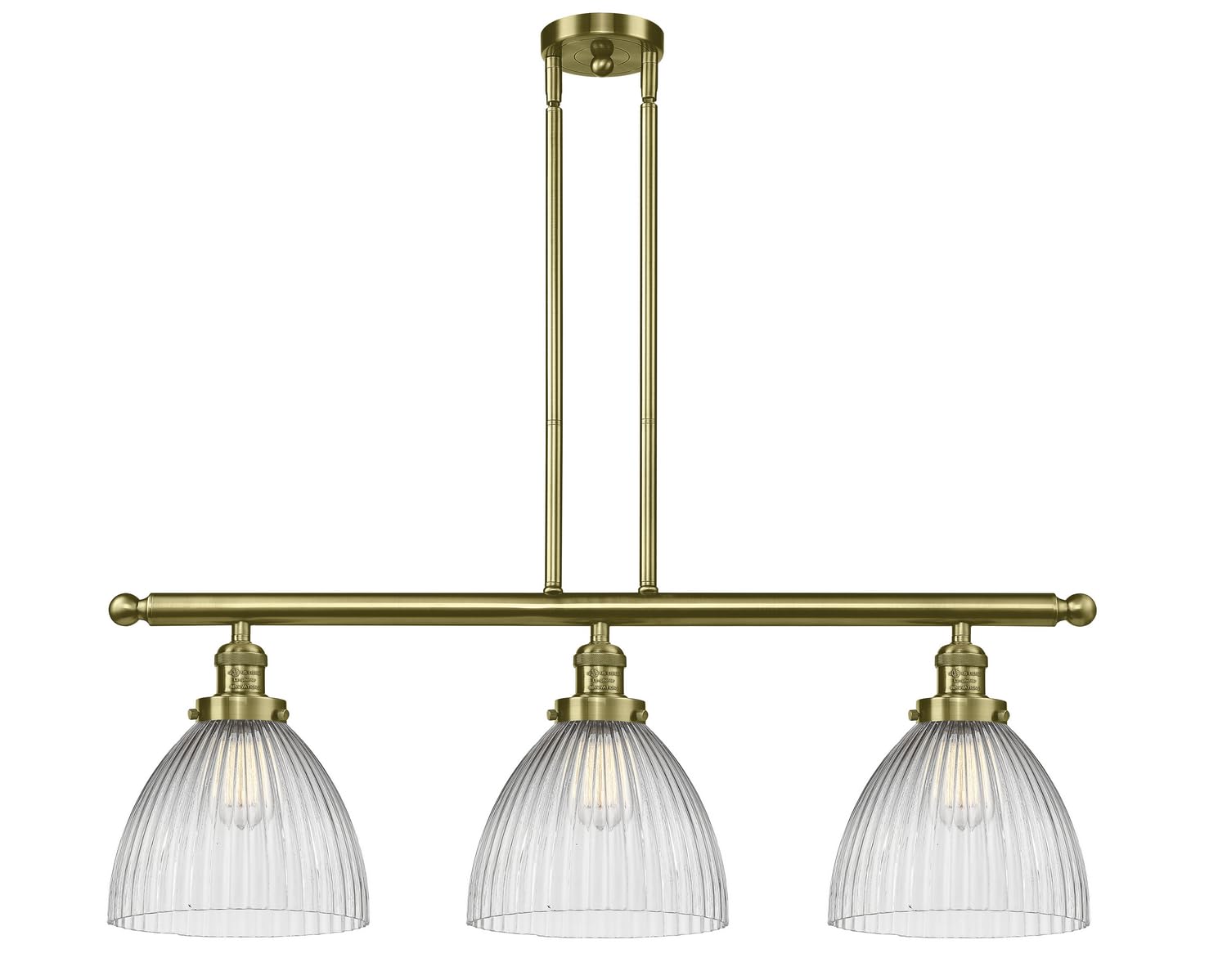 Seneca Falls 3-Light LED Island Pendant Lighting Fixture in Antique Brass - Perfect for Kitchen Islands, Dining Rooms & Modern Farmhouse Decor