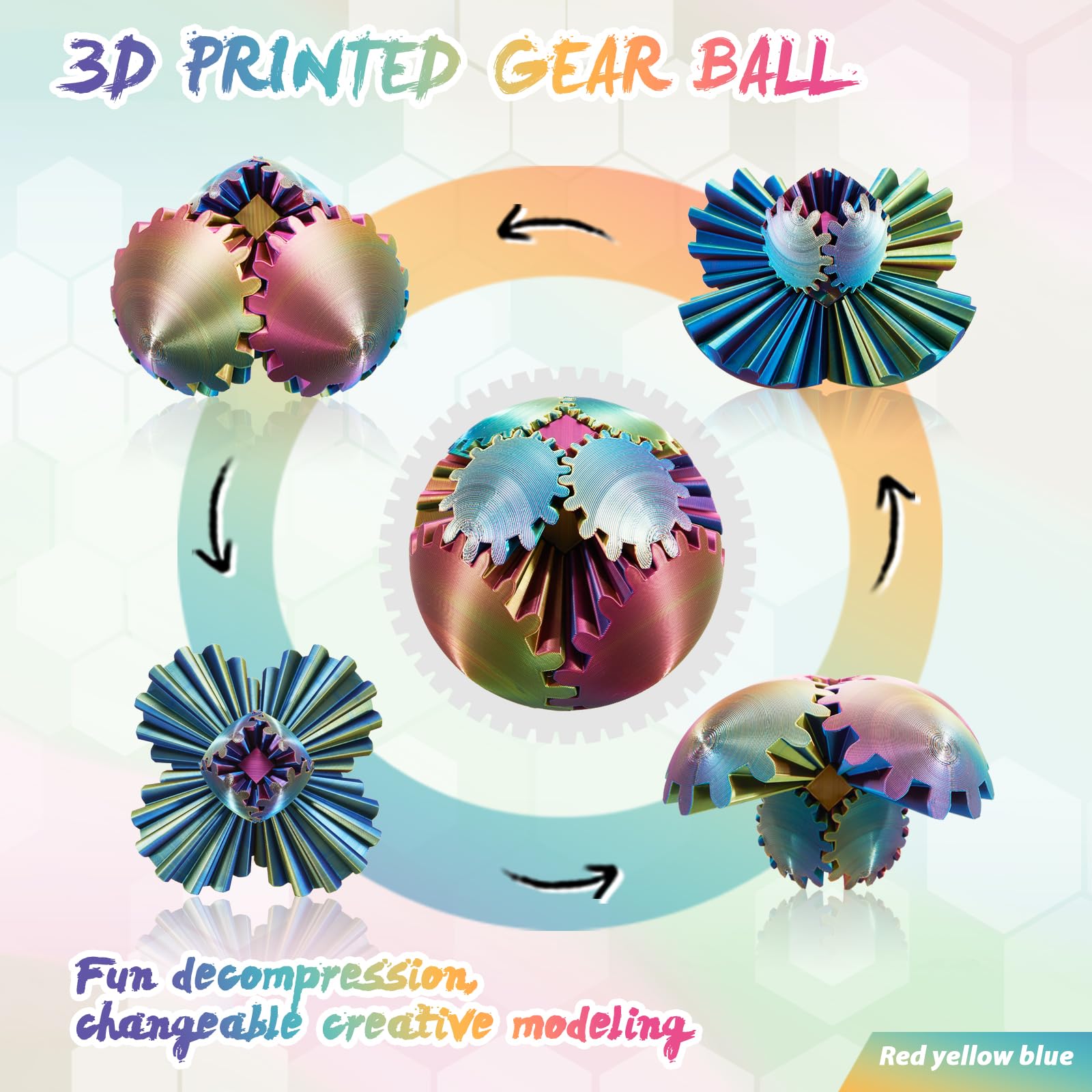 3D Printed Gear Ball - Steampunk Fidget Toy for Adults & Kids, Stress Relief Spin Cube, Easter Basket Stuffers | Perfect for Anxiety Relief, Office Desk Toys & Sensory Play