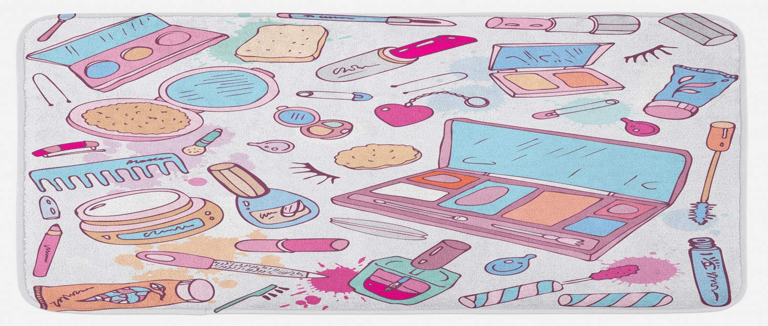 Ambesonne Makeup Kitchen Mat - Non-Slip Plush Mat for Beauty & Glamour - 47