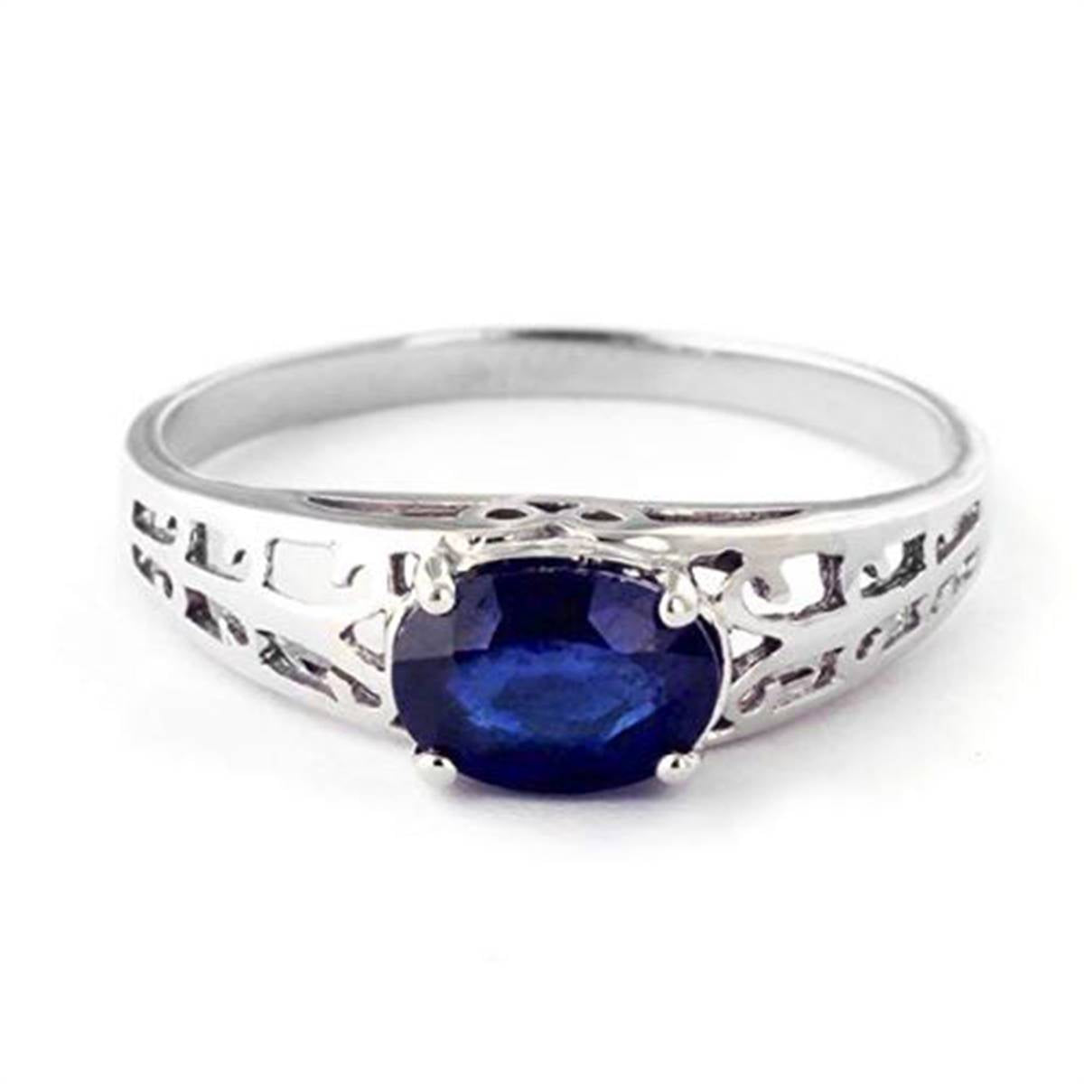 1.15 Carat 14K Solid White Gold Filigree Ring with Natural Sapphire | Elegant Vintage Jewelry for Women | Perfect for Engagement, Anniversary & Special Occasions